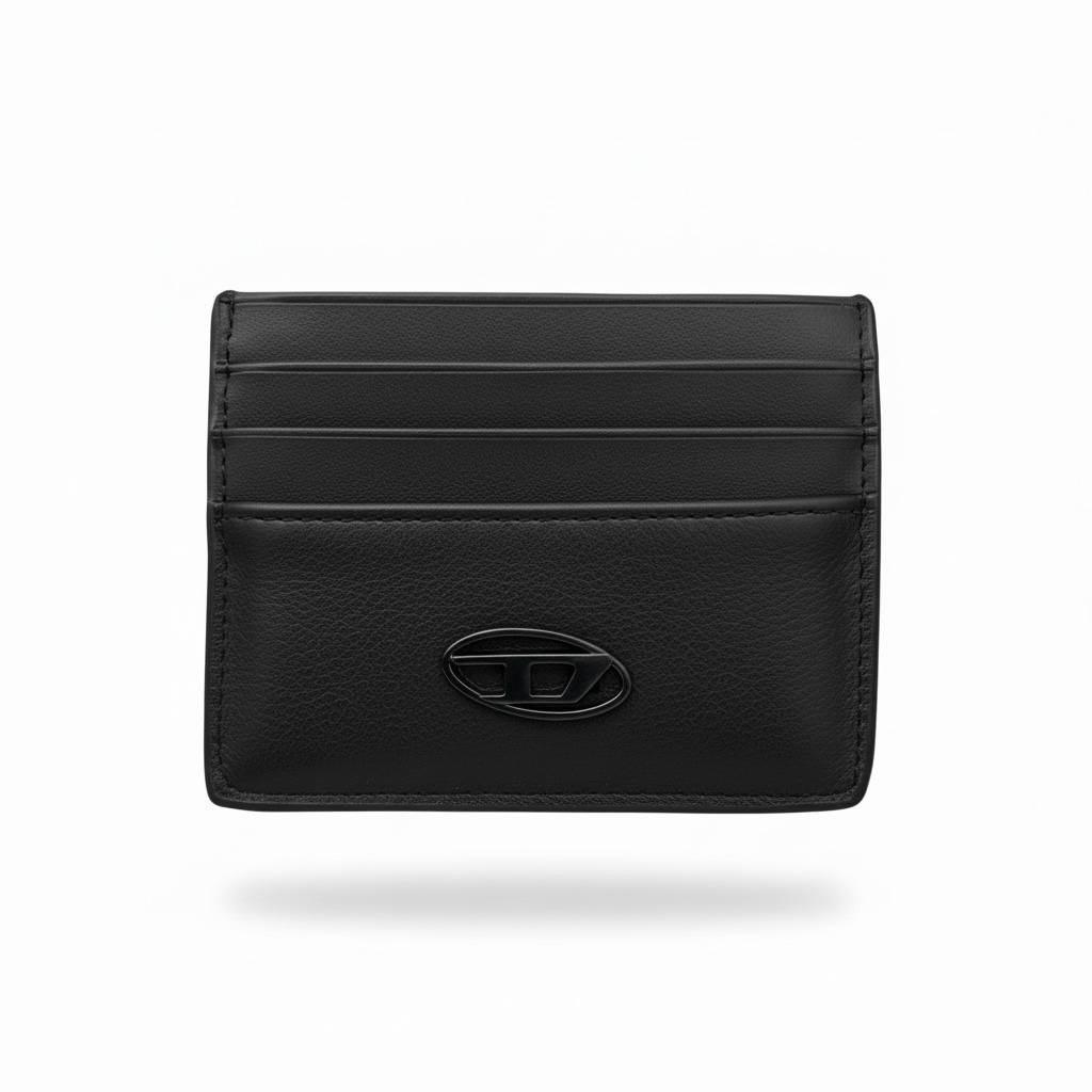 Diesel-Inspired Black Slim Leather Card Holder – Urban Minimal Wallet ⚫🔥