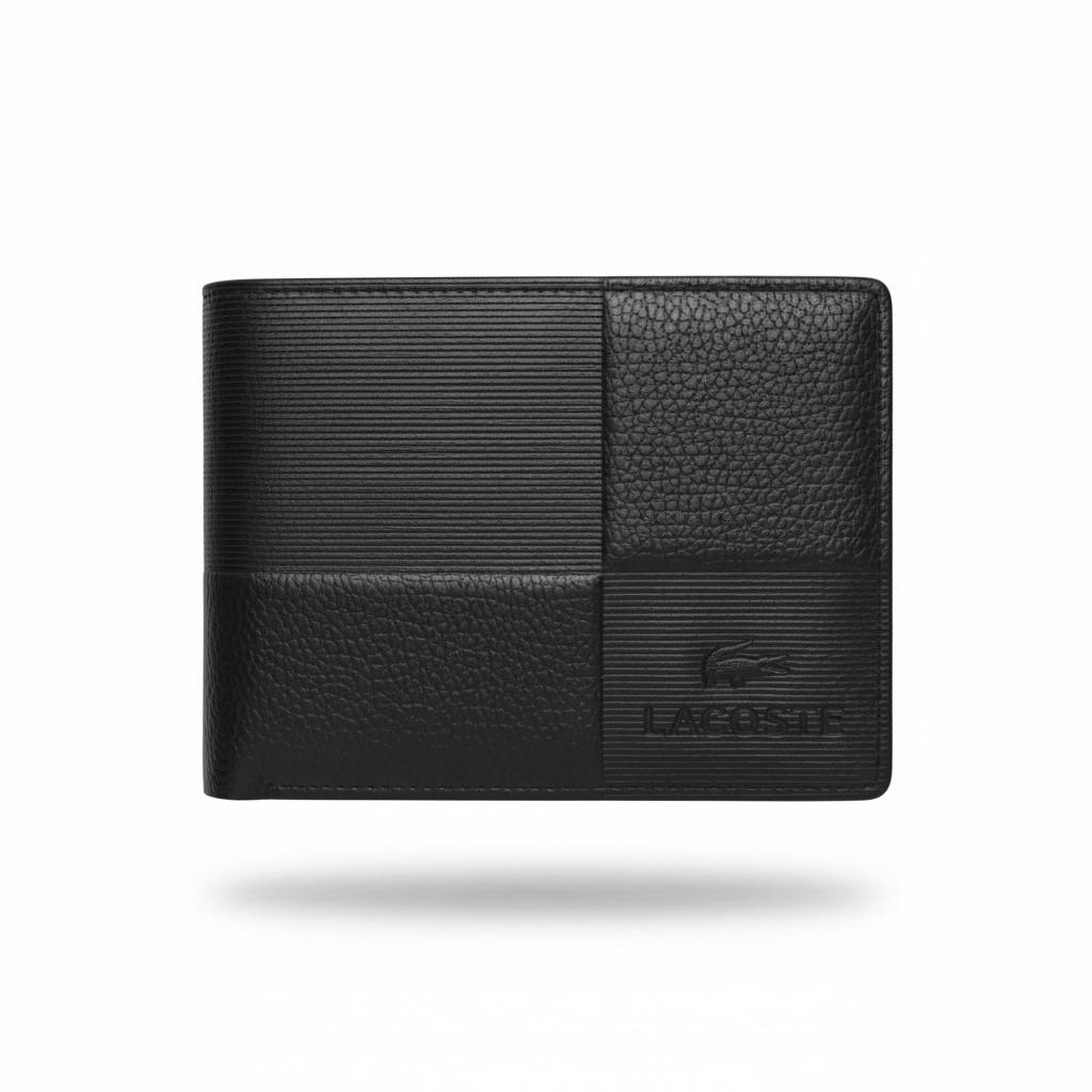 Lacoste-Inspired Black Textured Bifold Wallet – Modern Patch Design 🐊⚫