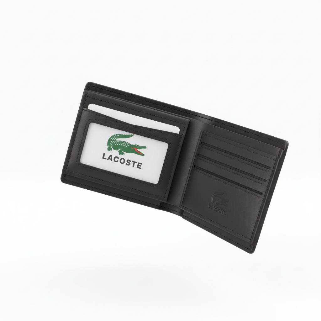 Lacoste-Inspired Black Textured Bifold Wallet – Modern Patch Design 🐊⚫