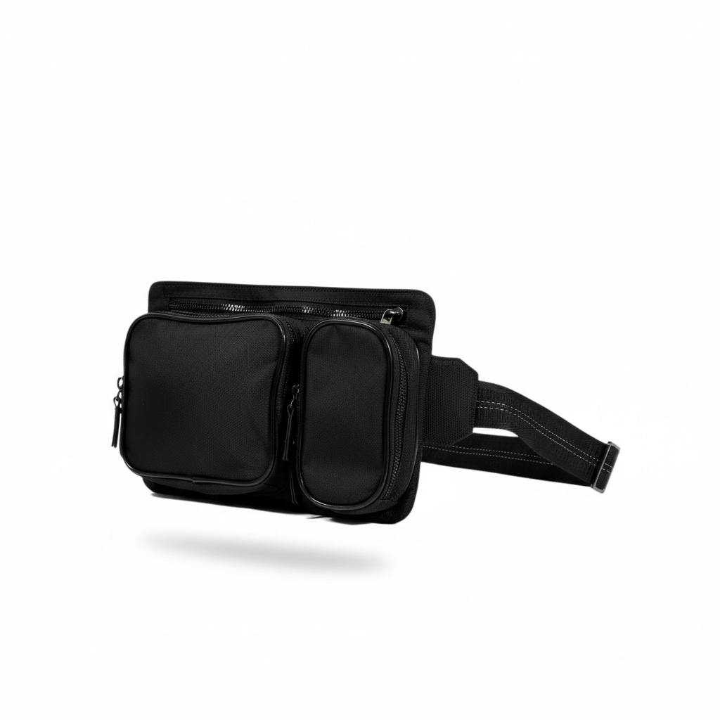 OFF-WHITE Black Double Pocket Waist Bag 🖤🔥 Streetwear Utility Belt Bag ⚡😎