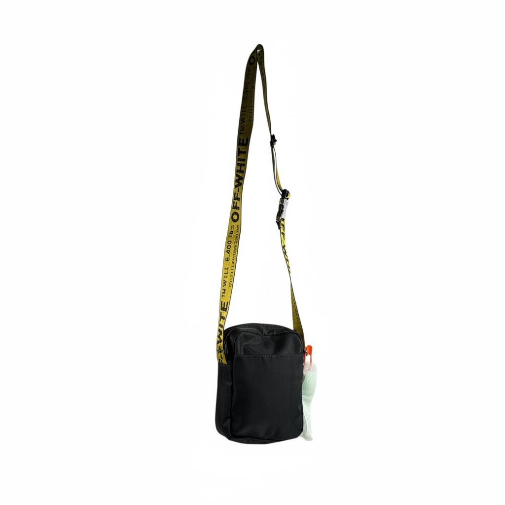 Off-White Black Mini Crossbody Bag 🖤⚡ Yellow Industrial Strap 🔥😎