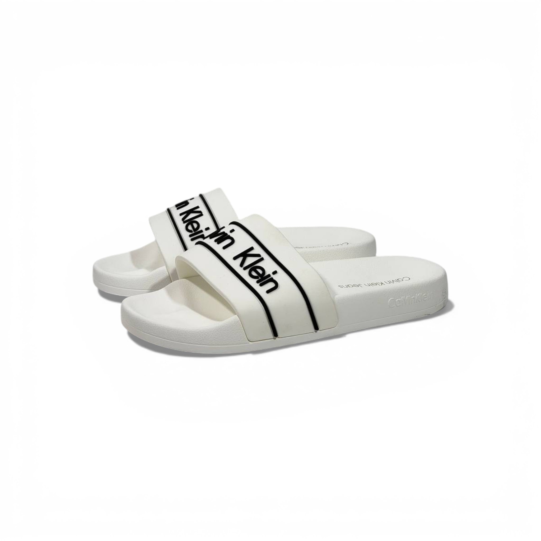 🤍 Calvin Klein Logo Slide Slippers – Classic White ✨