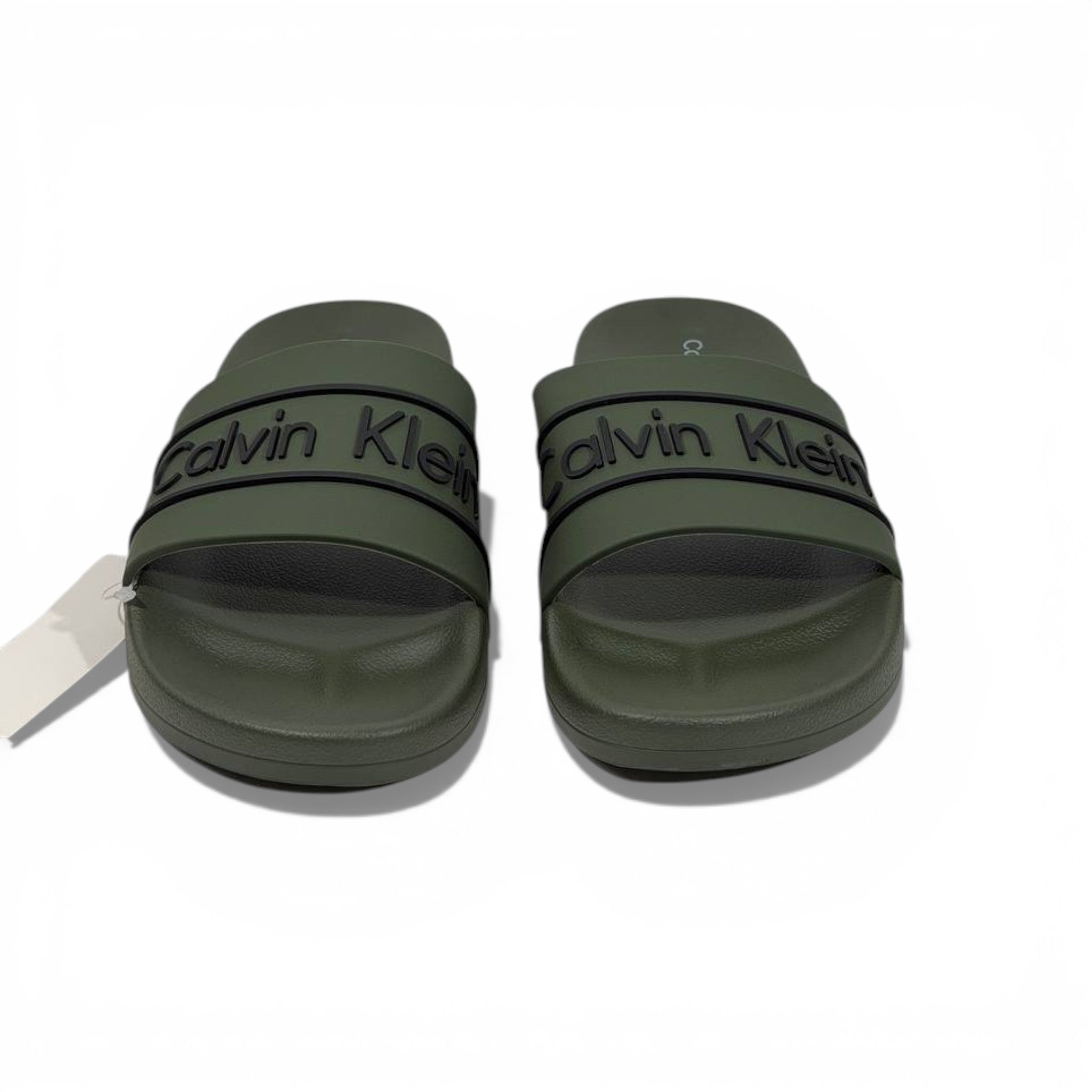 🟢 Calvin Klein Logo Slide Slippers – Military Green Edition ✨