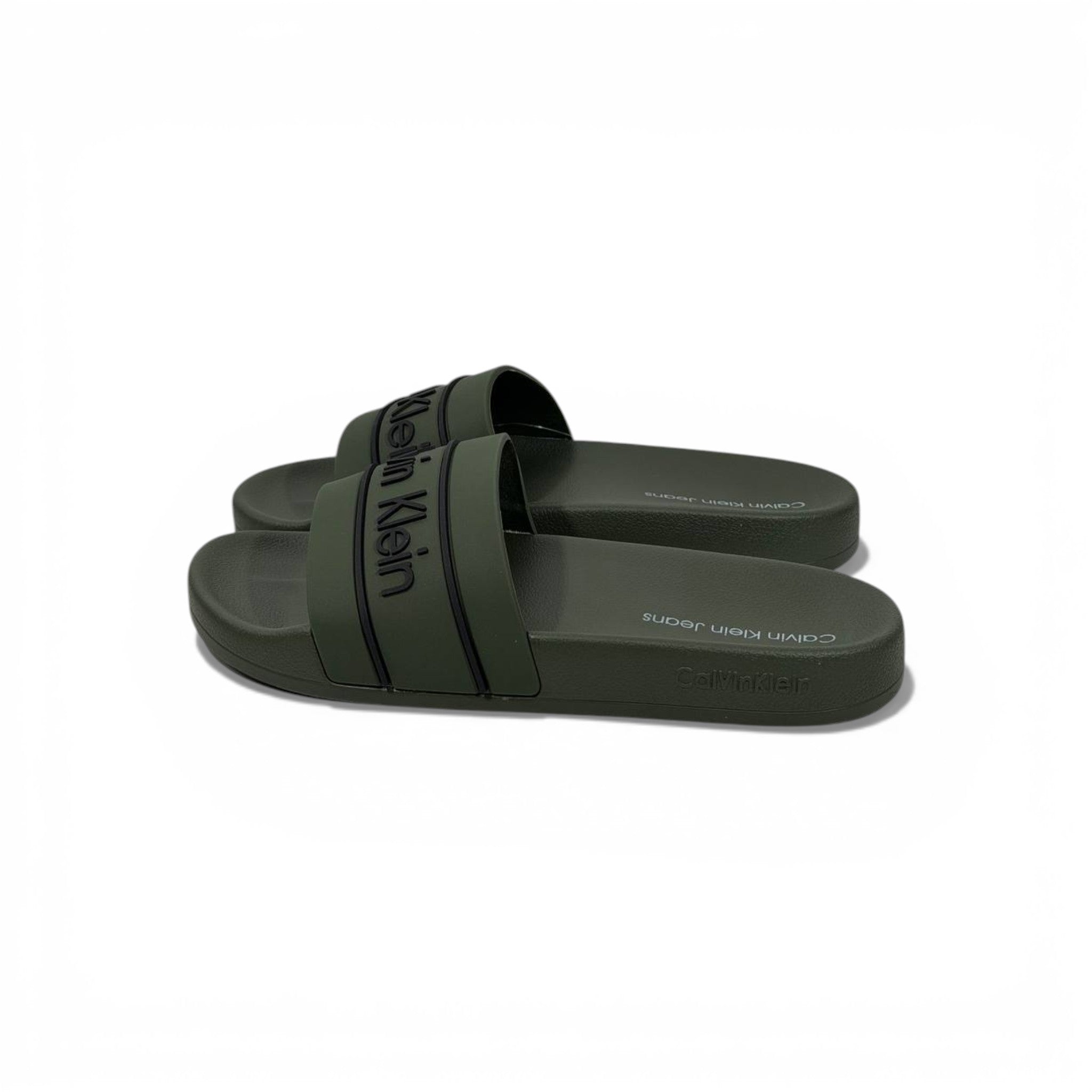🟢 Calvin Klein Logo Slide Slippers – Military Green Edition ✨