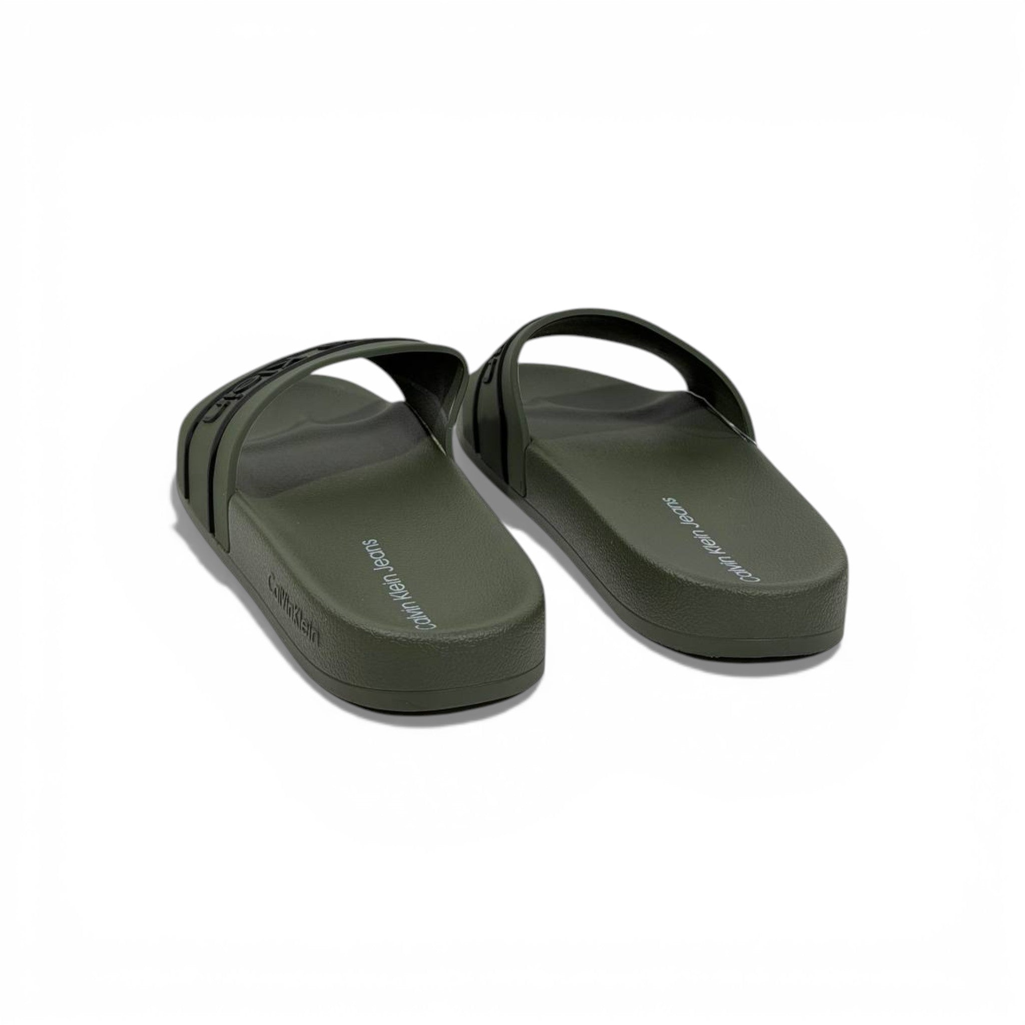 🟢 Calvin Klein Logo Slide Slippers – Military Green Edition ✨