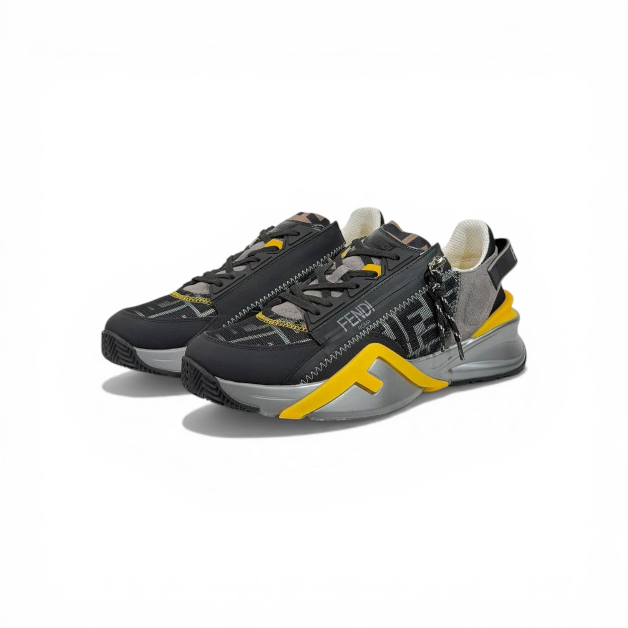 Fendi Flow Sneakers – Black & Yellow Luxury Runner ⚫🟡