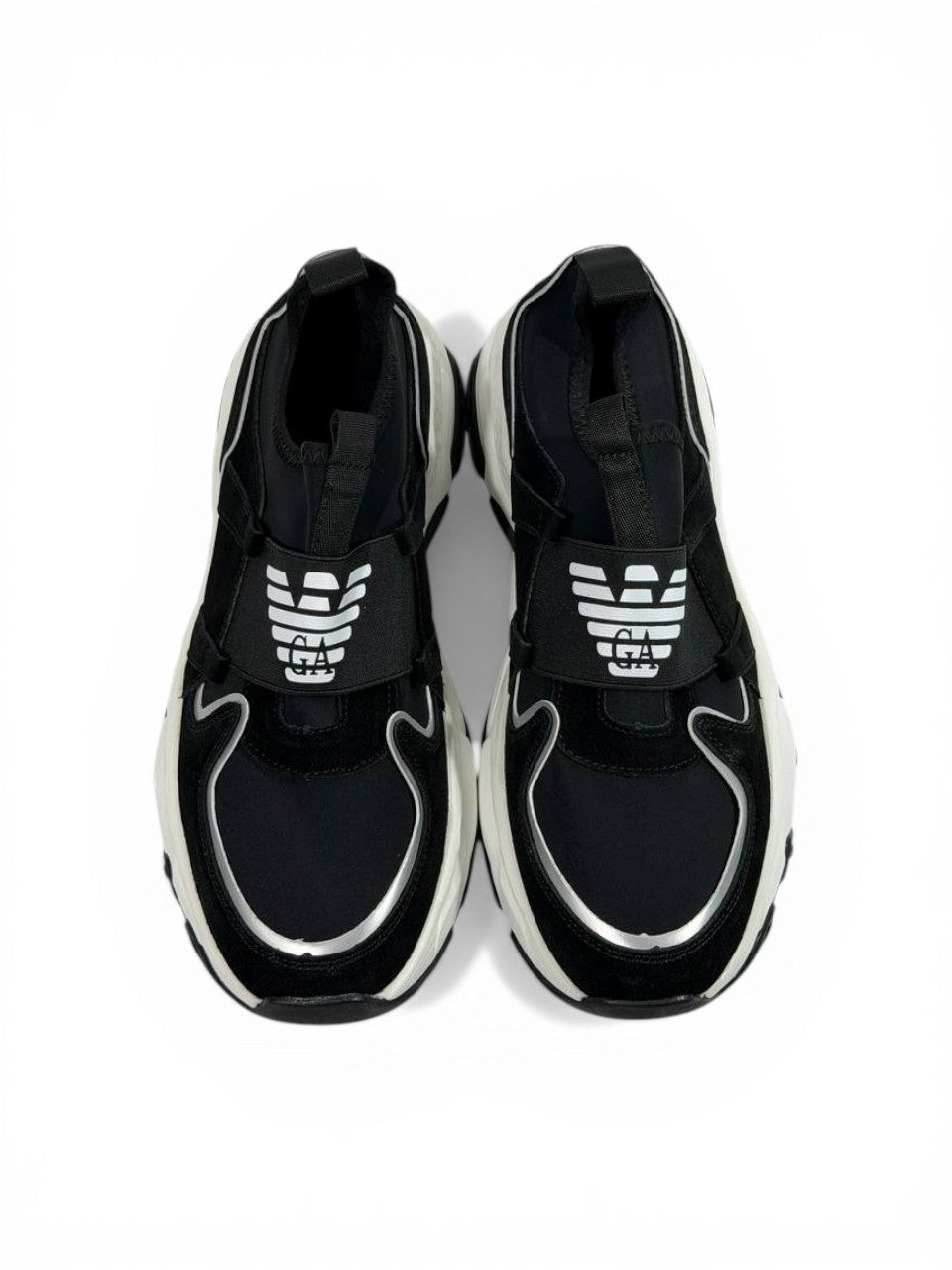 🖤 Emporio Armani Black Chunky Slip-On Sneakers – Elastic Strap, Lightweight Comfort & Urban Style