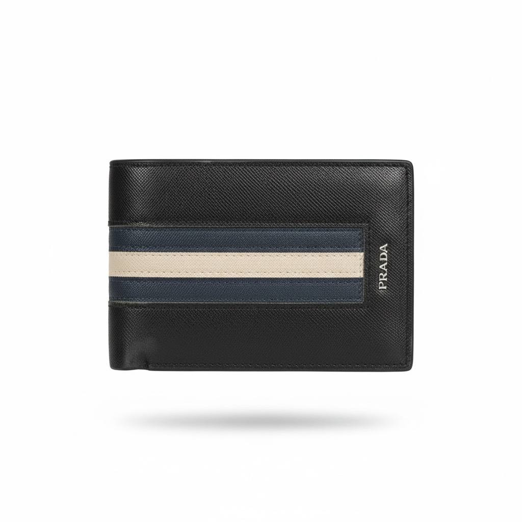 PRADA Stripe Leather Wallet 🖤✨ | Elegant Minimal Luxury Bifold