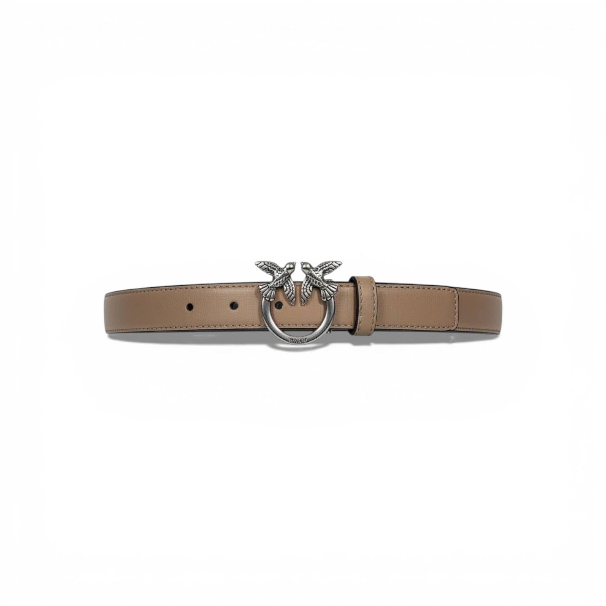 Pinko Love Birds Leather Belt 105cm – Taupe with Black Buckle 🖤🤎✨