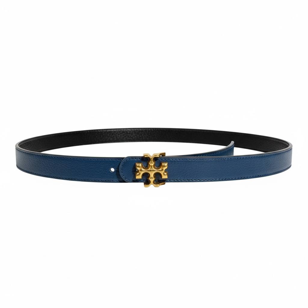💙✨ Tory Burch Logo Leather Belt Blue 115cm 💛