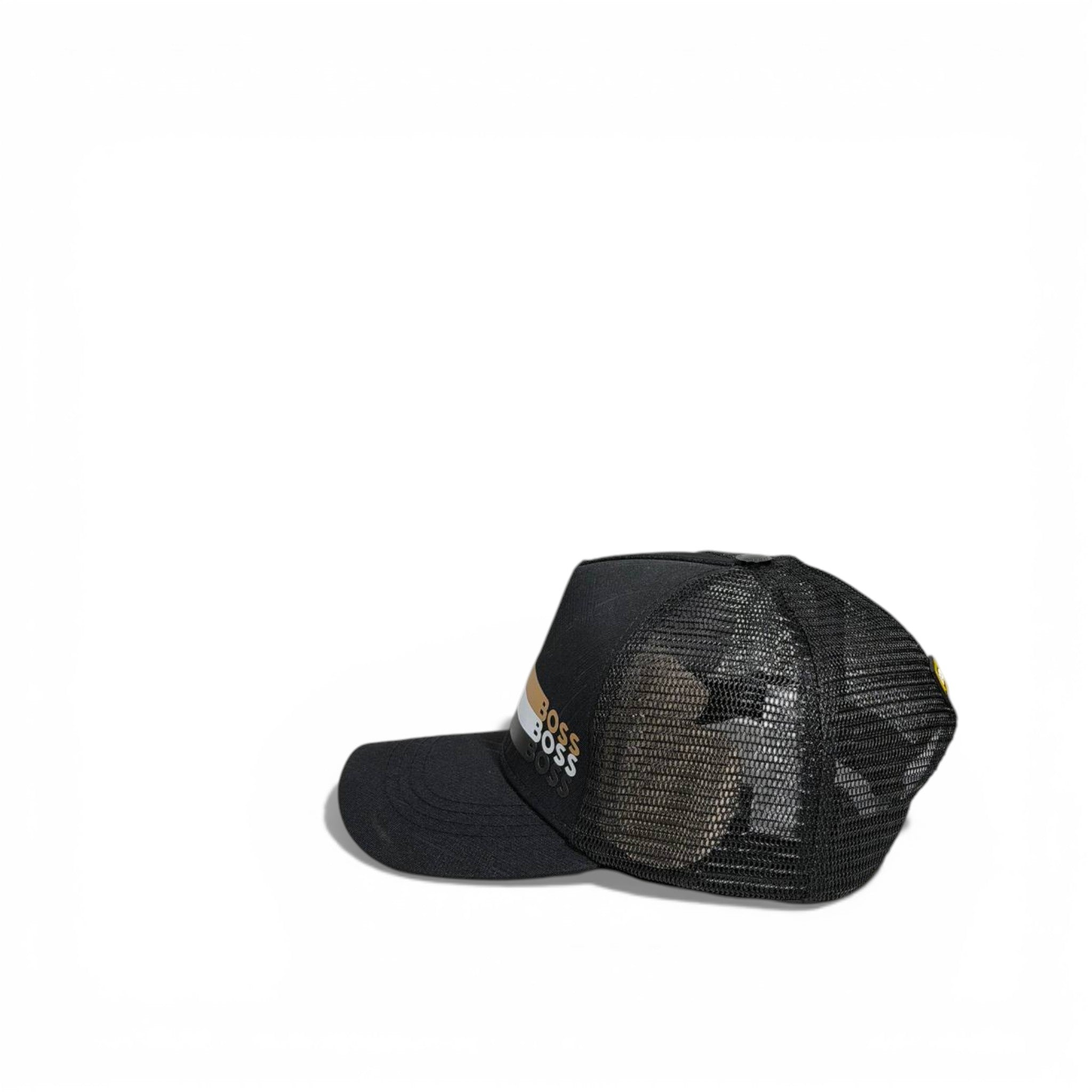 🖤 BOSS Black Trucker Cap with Triple Logo Stripe 🧢✨