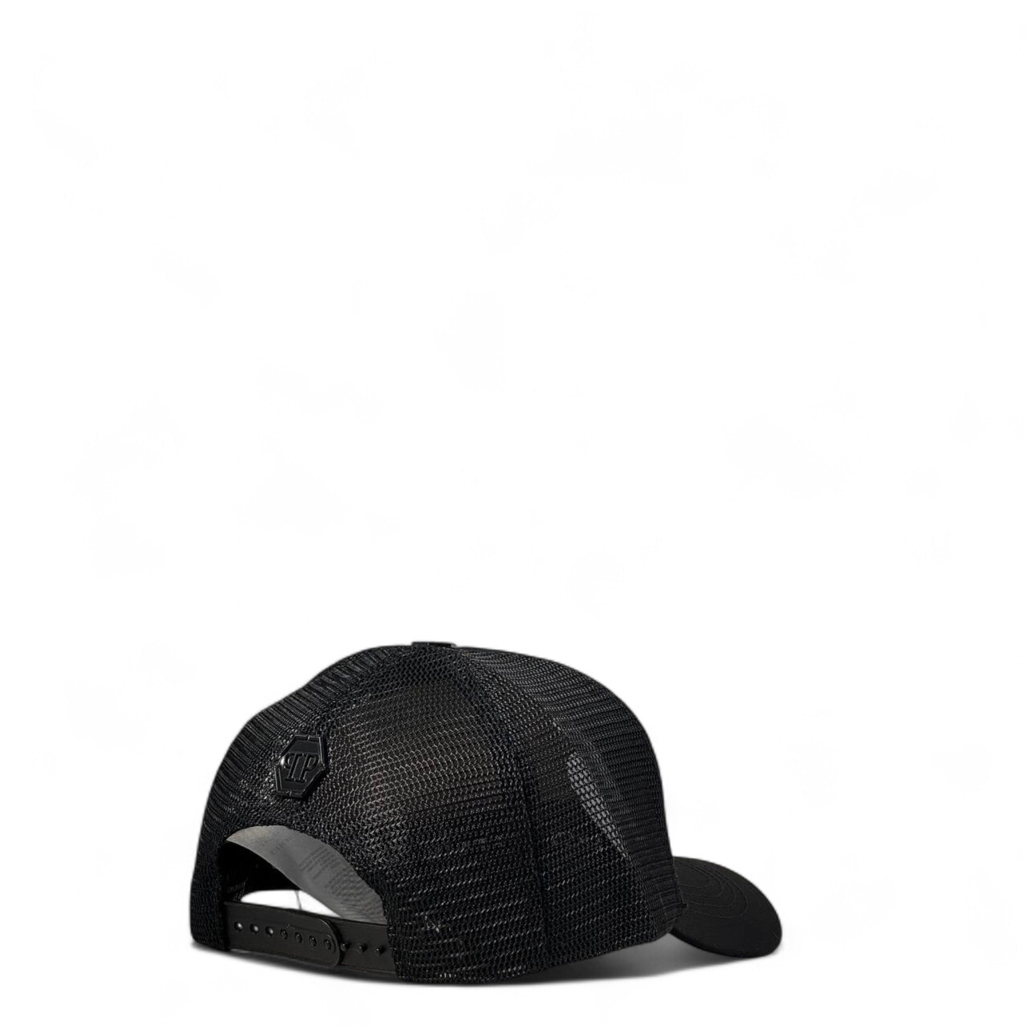 💀 Philipp Plein Skull Cap – All Black Trucker with Chrome Skull Emblem 🧢