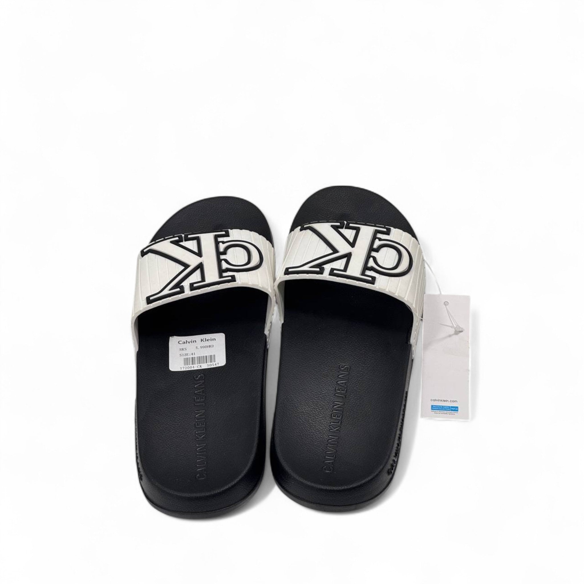 Calvin Klein Jeans Embossed CK Slides – Ivory & Black 🤍🖤
