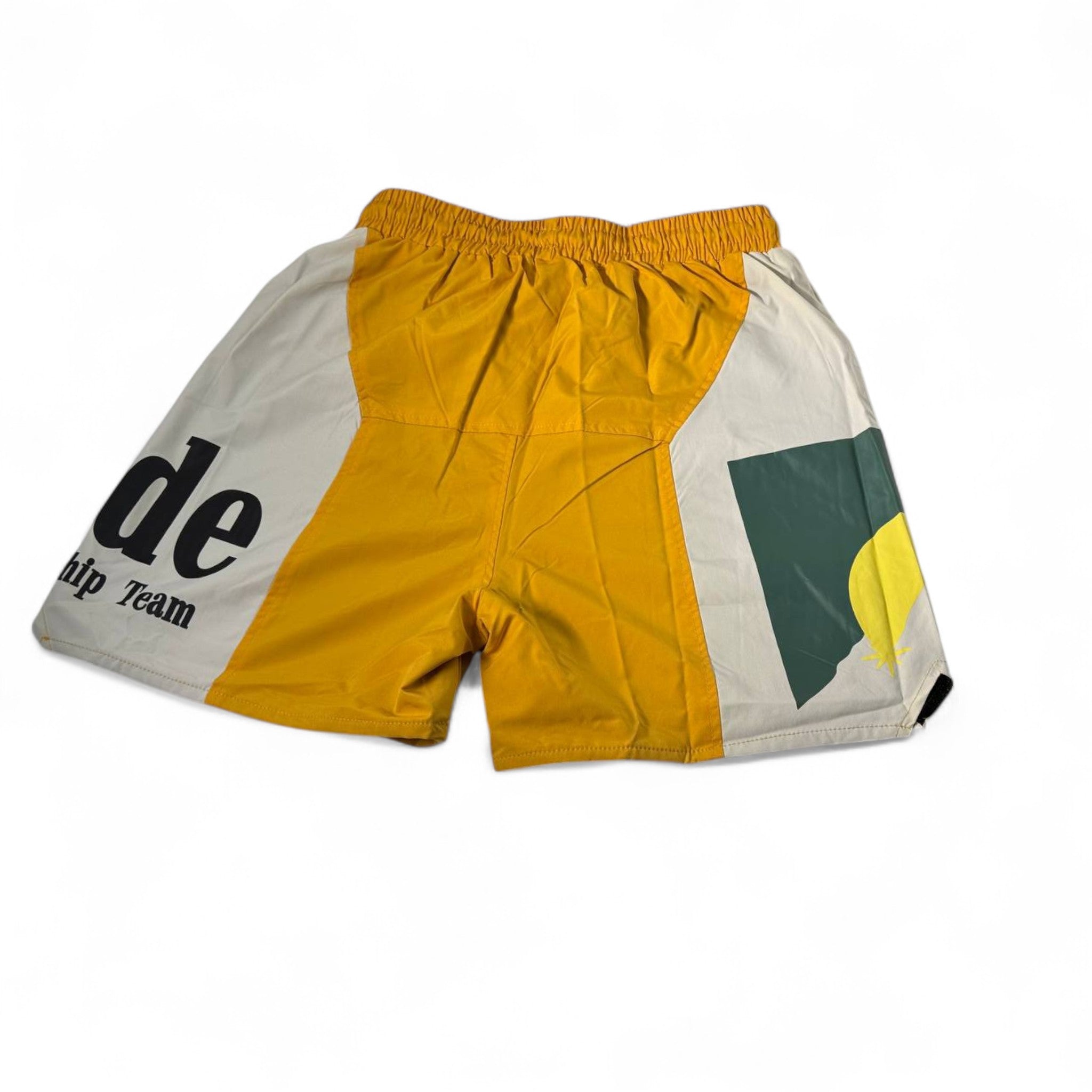 🏁 Rhude “World Champion” Colorblock Swim Shorts – Bold Yellow Style 🩳🔥