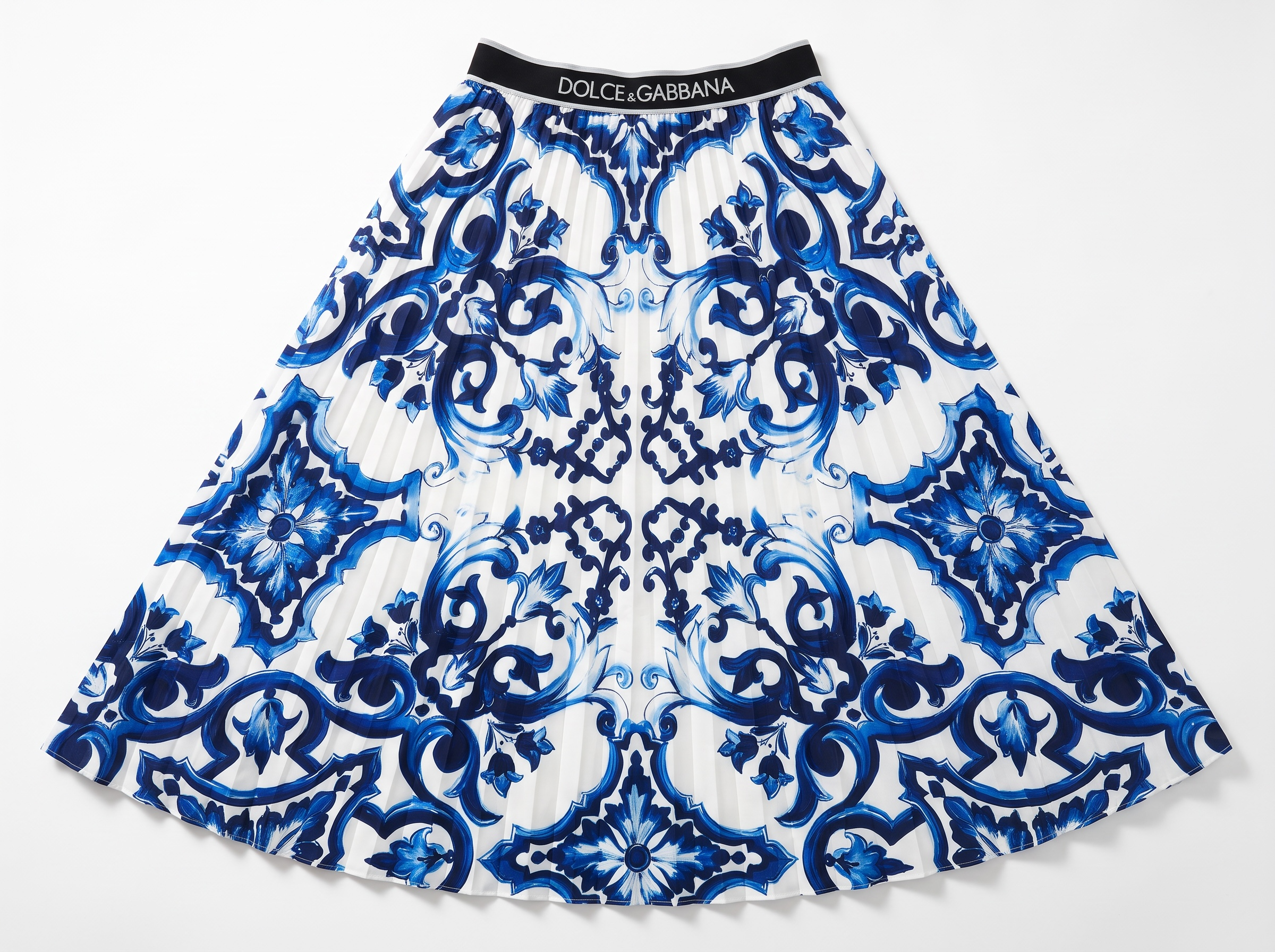🖤💙 Dolce & Gabbana Majolica T-Shirt & Pleated Maxi Skirt Set |