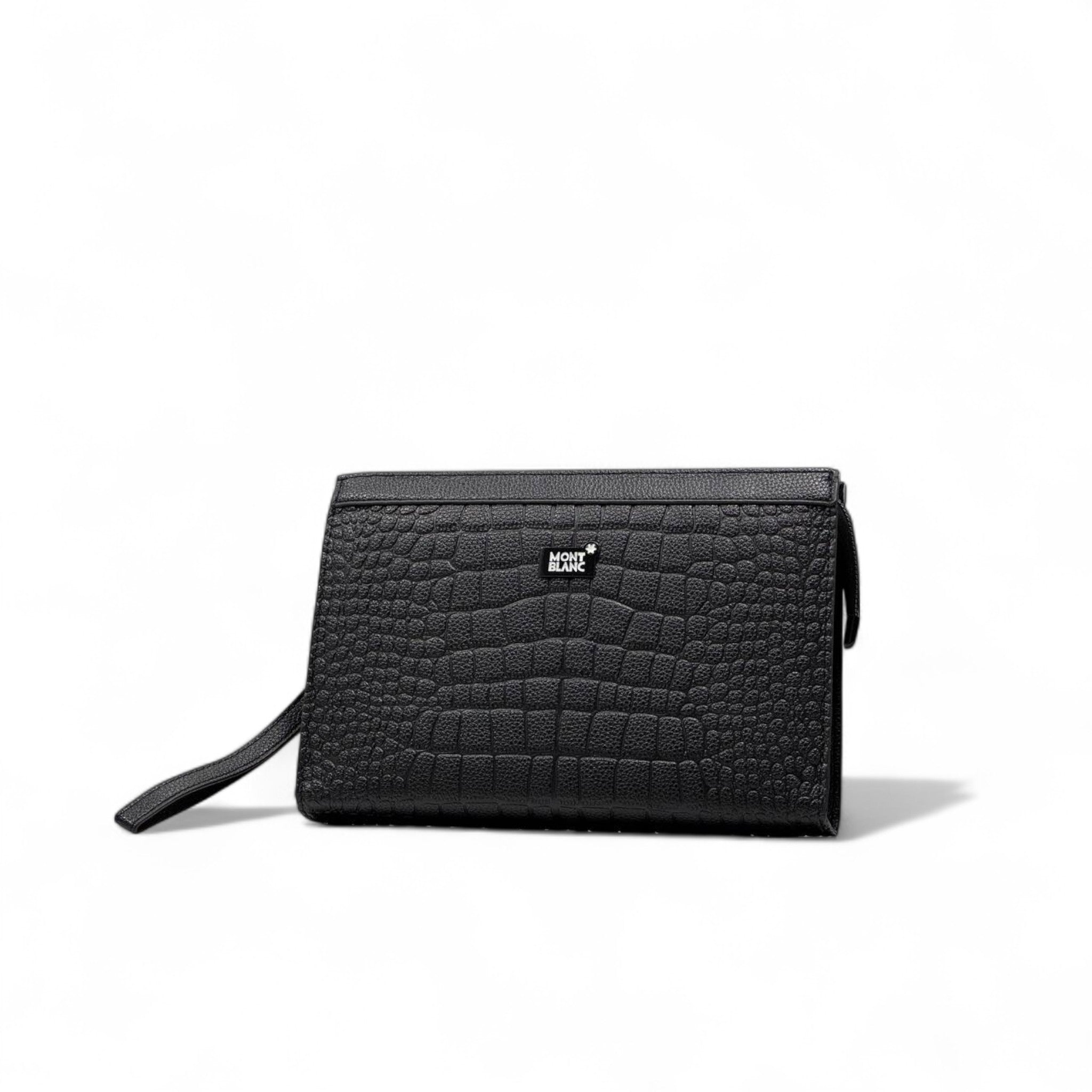 🖤 Montblanc Crocodile-Textured Leather Clutch – Elegant Wrist Wallet