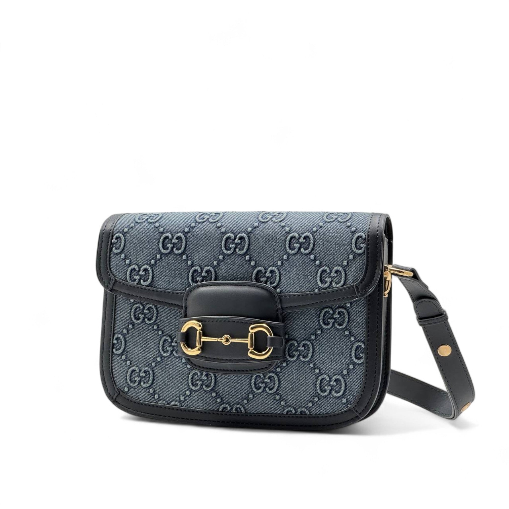 💙 Gucci Horsebit 1955 Denim Monogram Shoulder Bag – Iconic Elegance