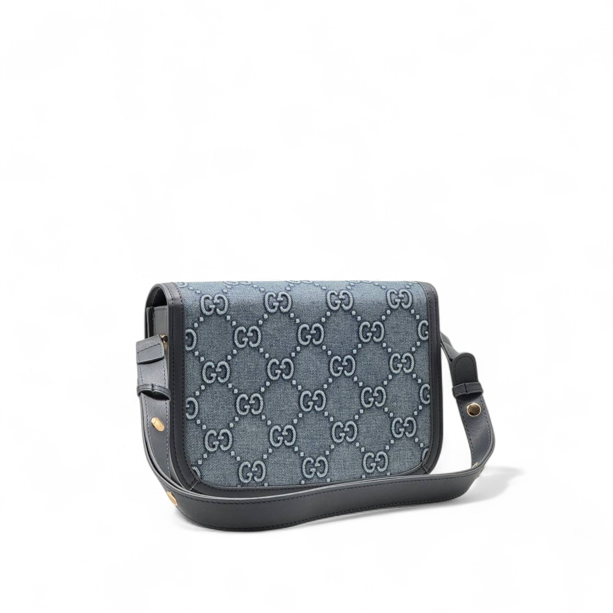 💙 Gucci Horsebit 1955 Denim Monogram Shoulder Bag – Iconic Elegance
