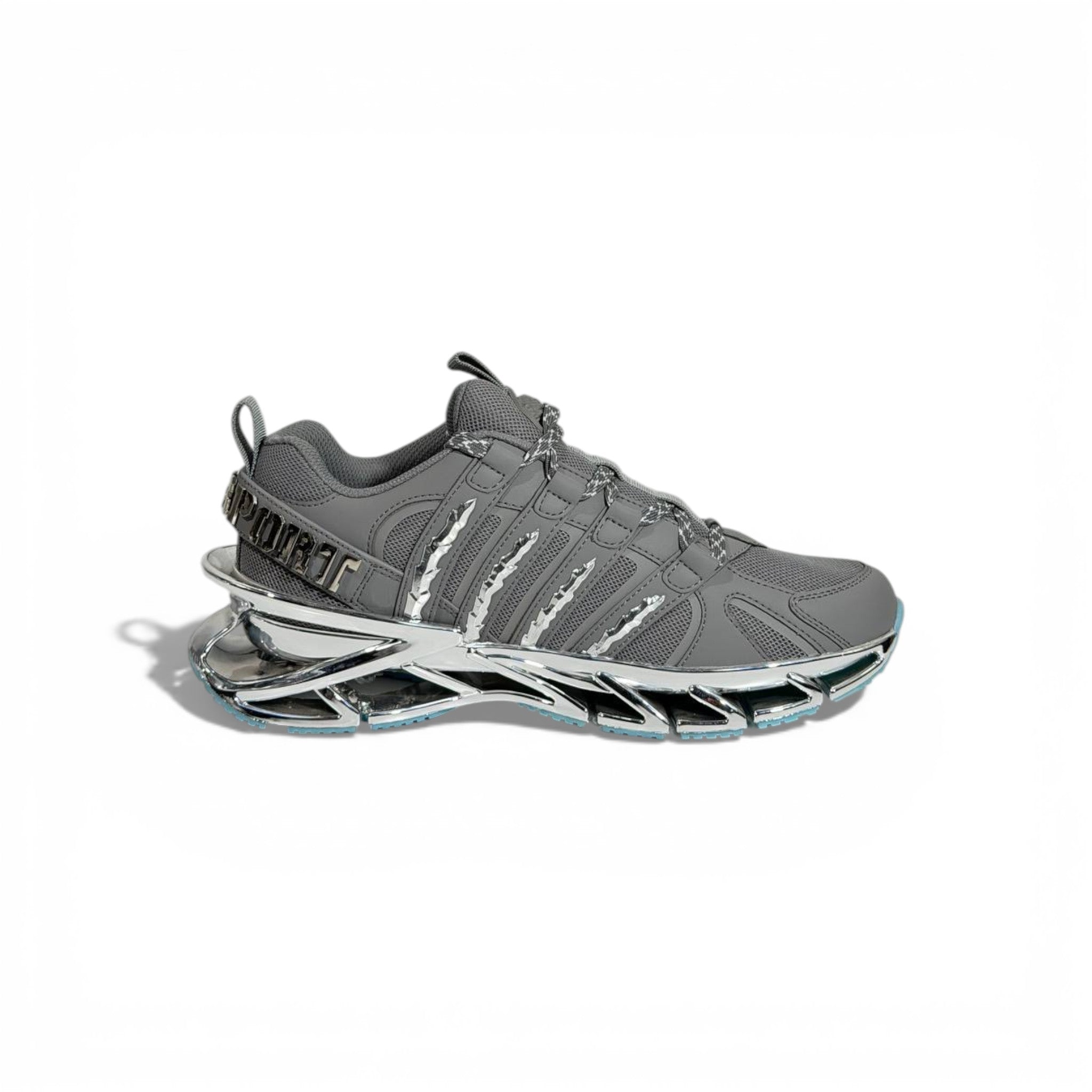 ⚡👟 Philipp Plein Futuristic Sneakers – Grey with Chrome Sole Statement 💎🔥