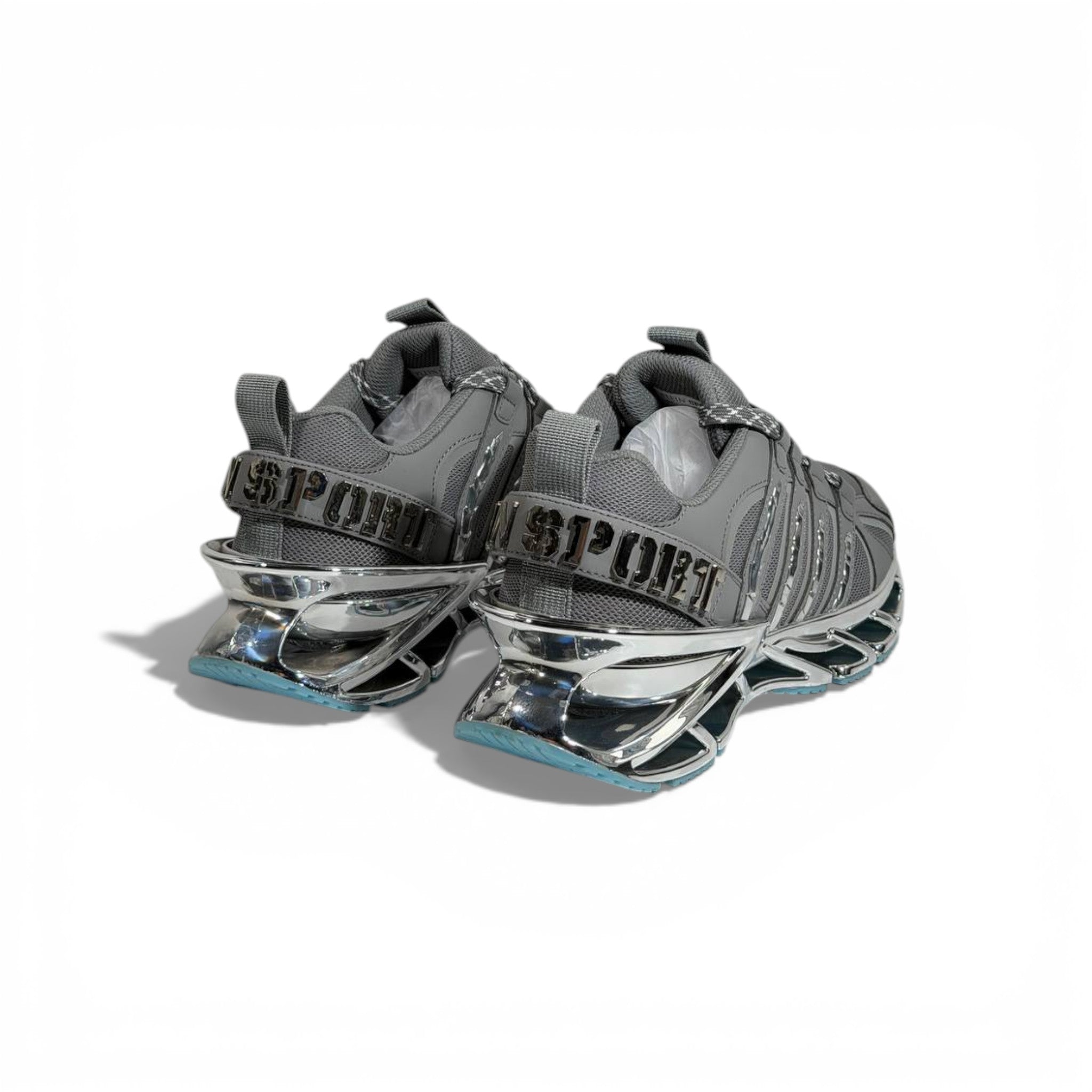 ⚡👟 Philipp Plein Futuristic Sneakers – Grey with Chrome Sole Statement 💎🔥