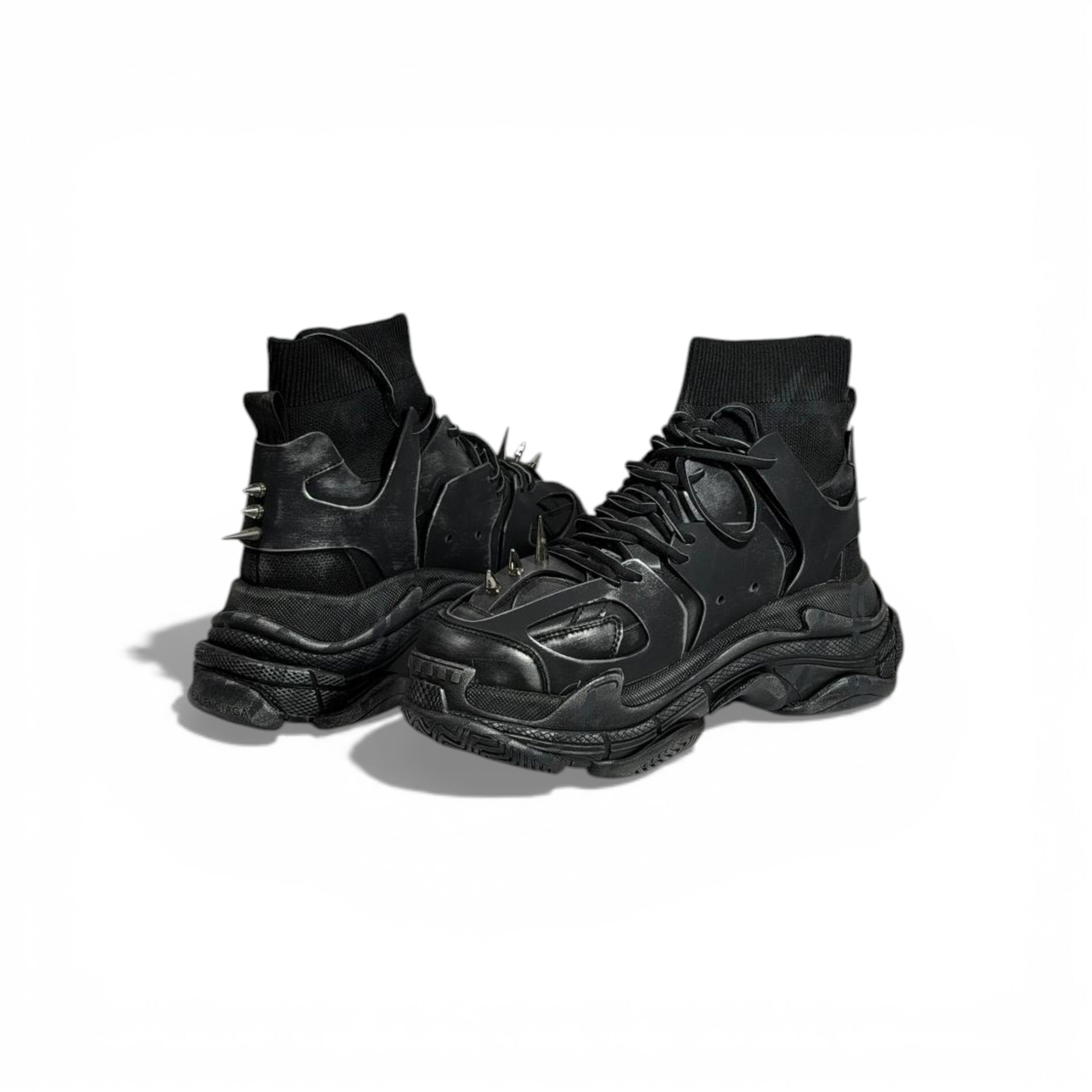 🖤🔥 Balenciaga Track High-Top Black Sneakers – Spike Edition 👟⚡