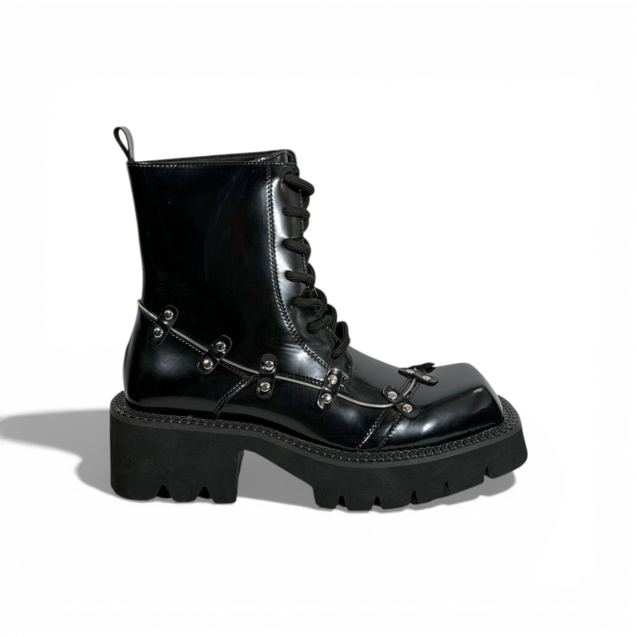 Balenciaga Studded Leather Combat Boots – Black Chunky Sole