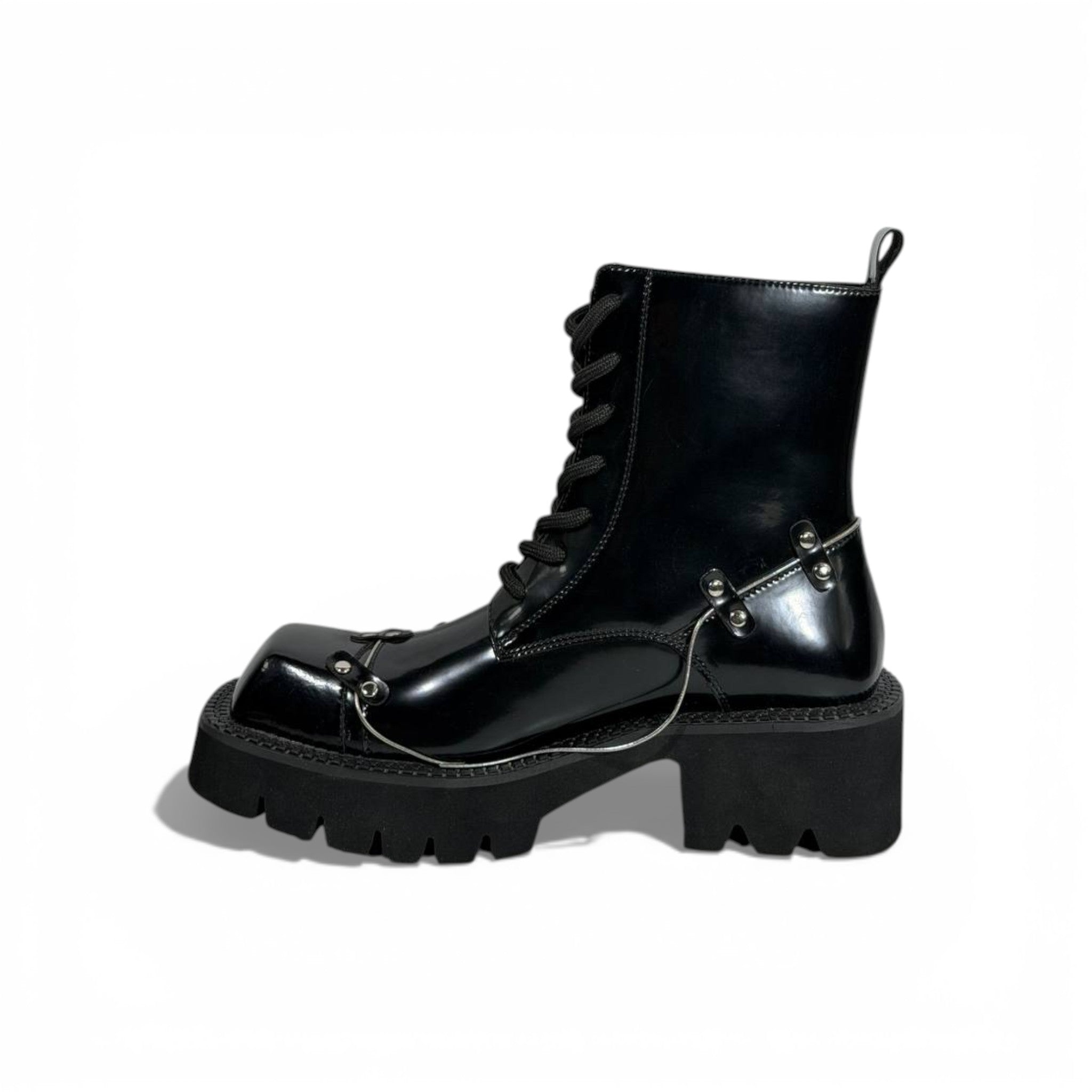 Balenciaga Studded Leather Combat Boots – Black Chunky Sole