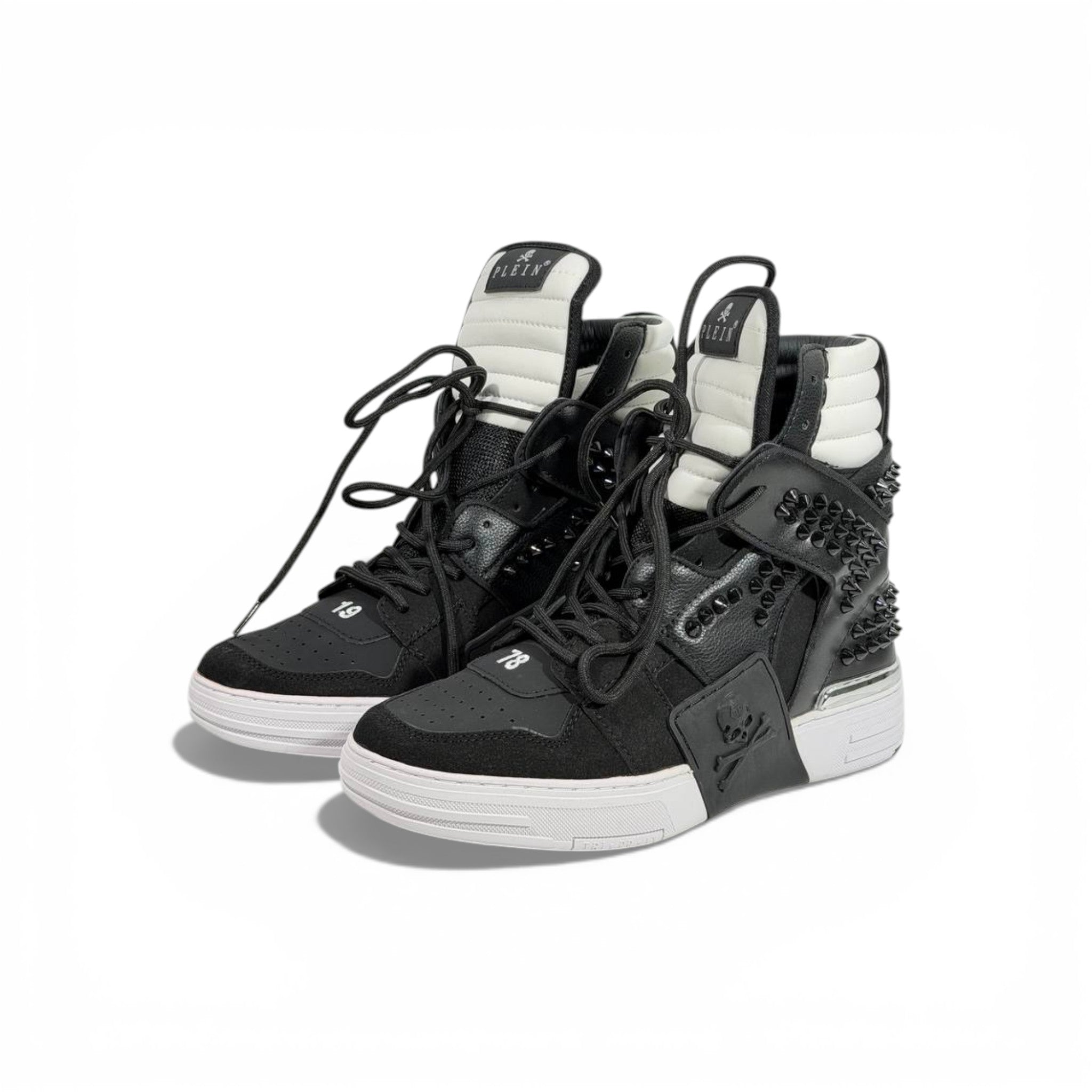 👟 Philipp Plein Black & White Studded High-Top Sneakers – Bold Luxury Statement 🖤🤍🔥