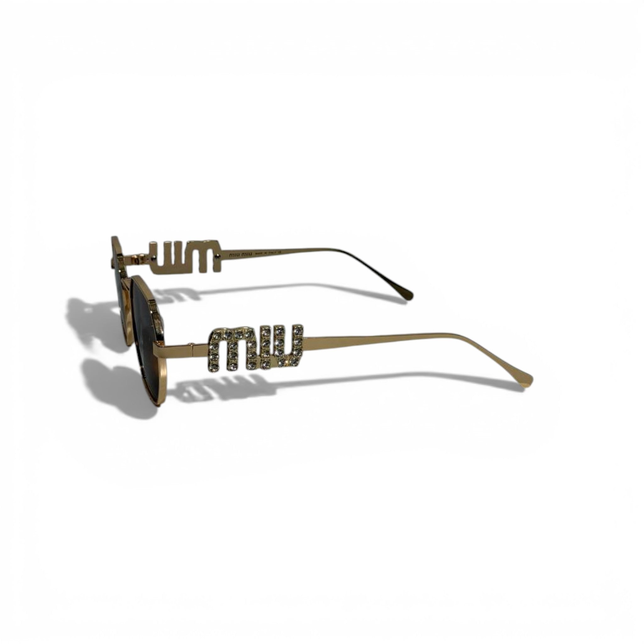 🕶️✨ Miu Miu Gold Square Sunglasses with Crystal Side Detail ✨🕶️