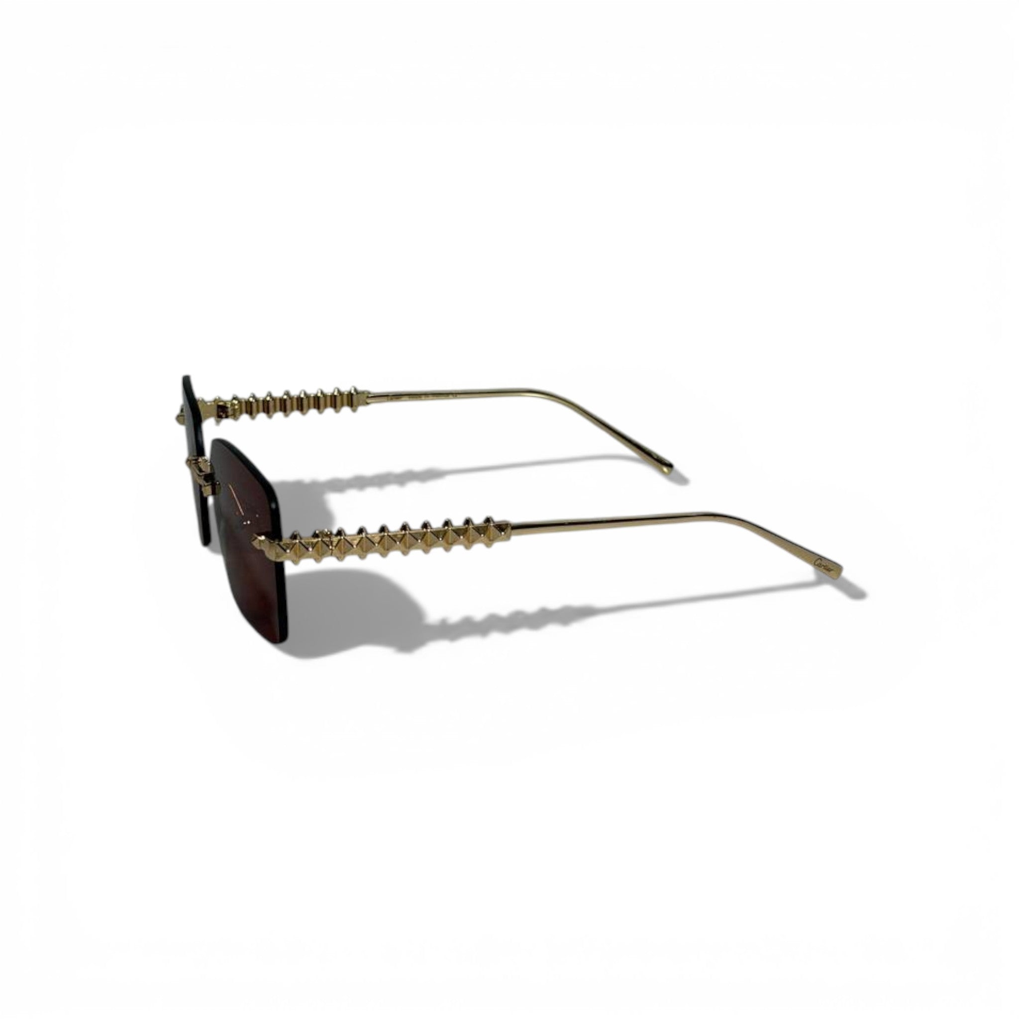 🕶️👑 Cartier Rimless Red Square Sunglasses with Gold Stud Detail 👑🕶️