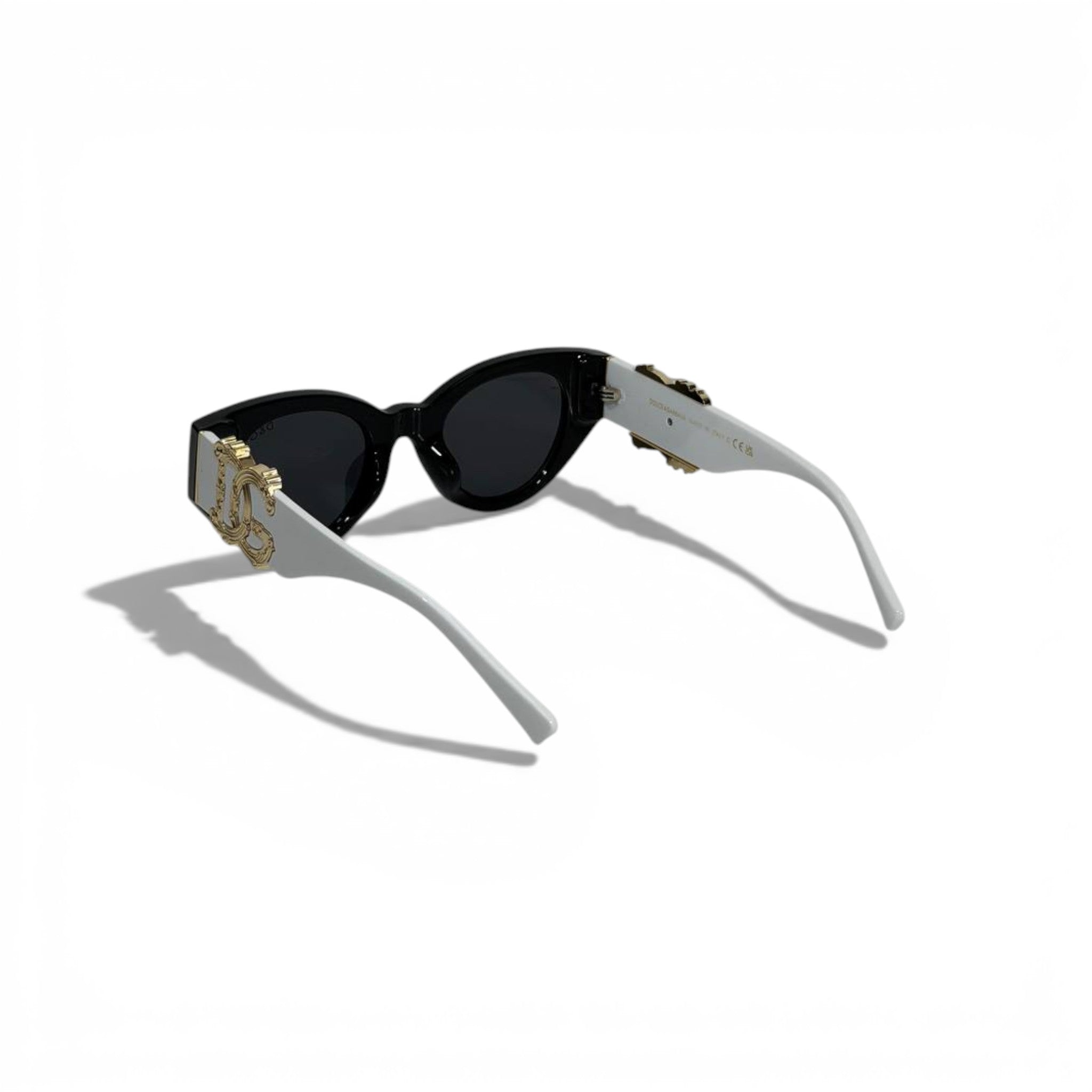 DOLCE GABBANA Black Cat Eye Sunglasses White Frame Gold Logo 🖤🤍✨😎