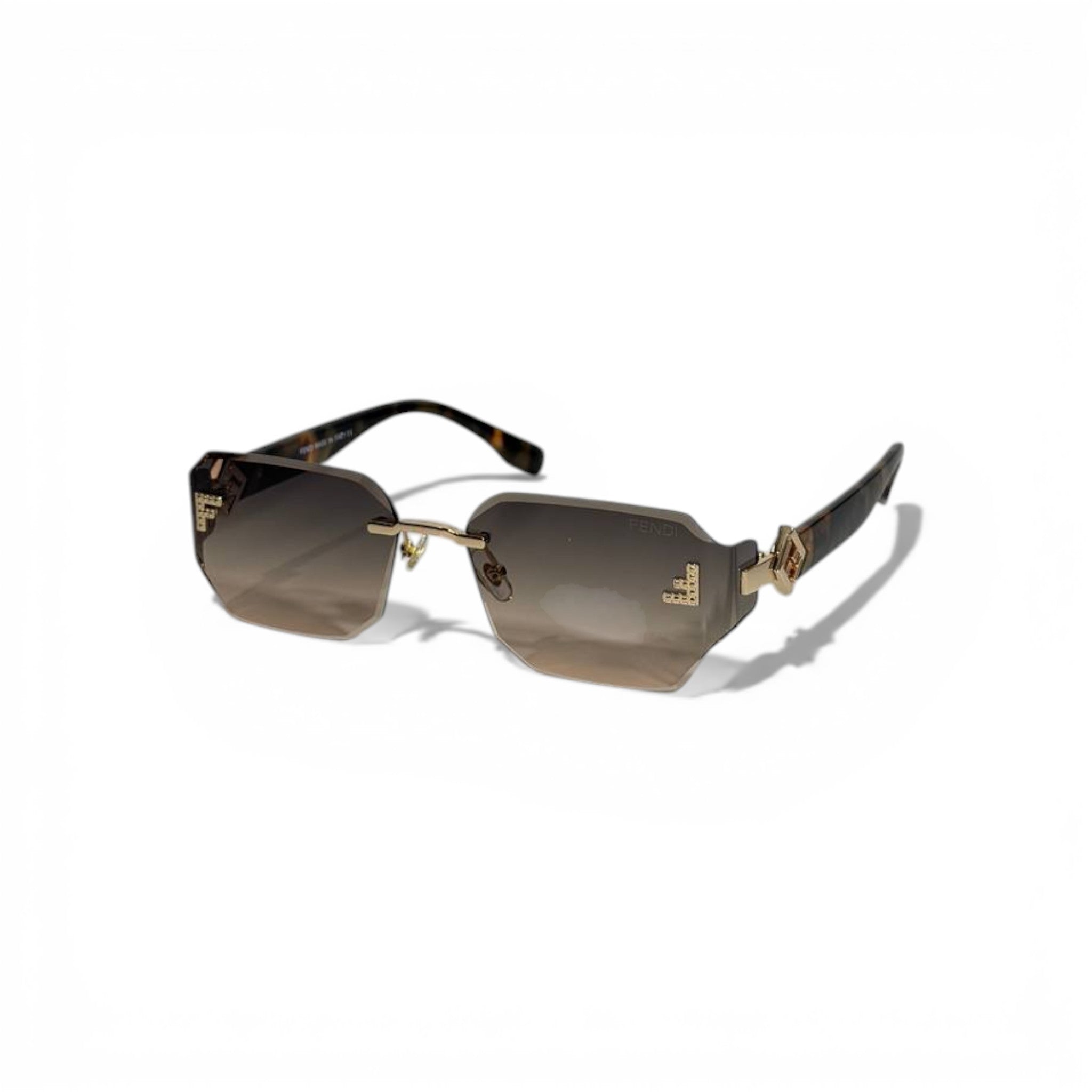 🤎 FENDI Rimless Square Sunglasses – Brown Gradient Lenses & Gold FF Details | Luxury Designer Eyewear 🤎