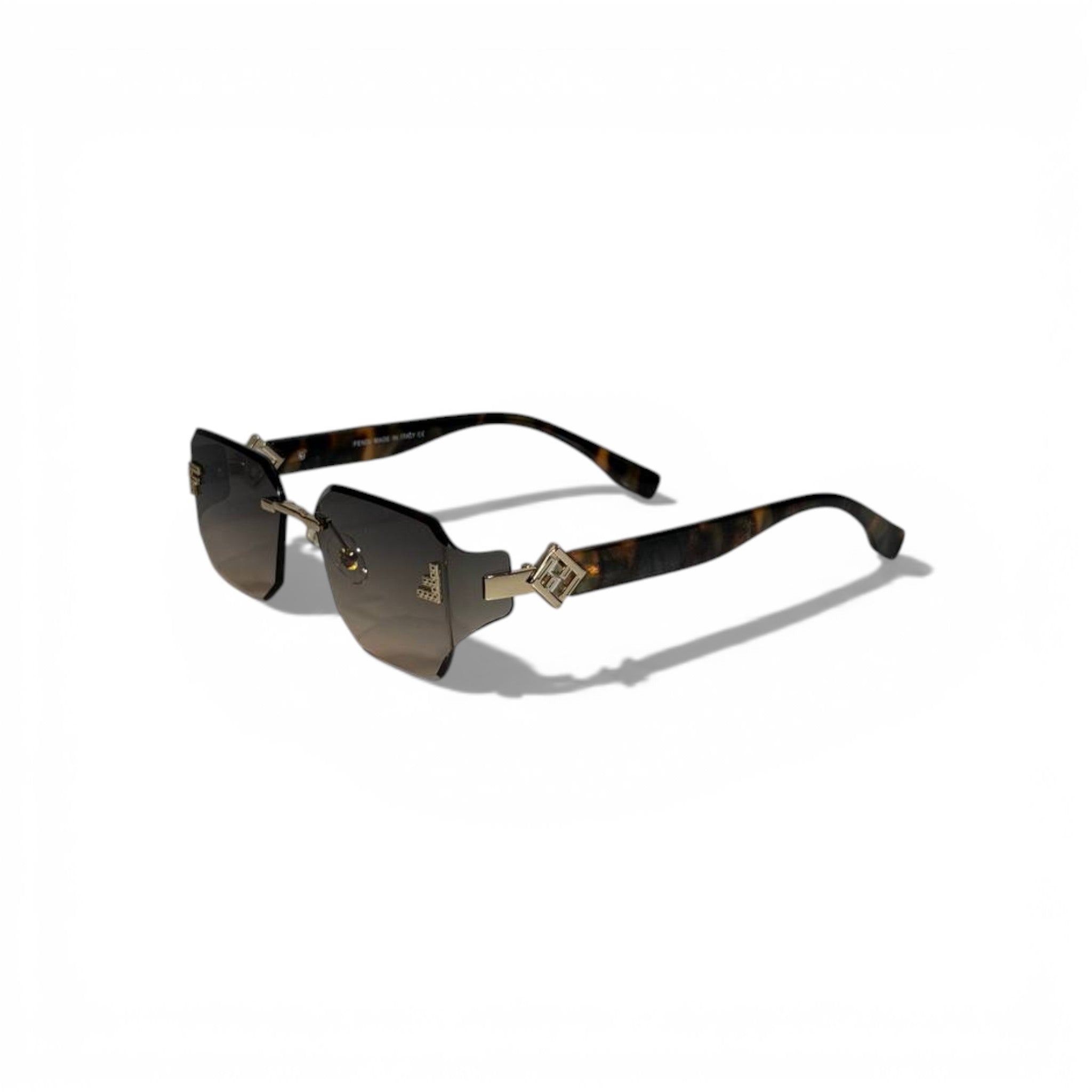🤎 FENDI Rimless Square Sunglasses – Brown Gradient Lenses & Gold FF Details | Luxury Designer Eyewear 🤎