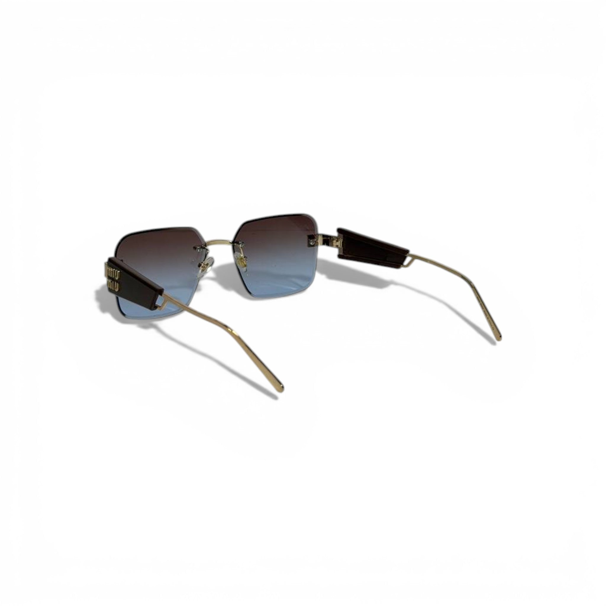 🤎 MIU MIU Rimless Square Sunglasses – Brown Temples & Blue Gradient Lenses | Luxury Designer Eyewear 🤎