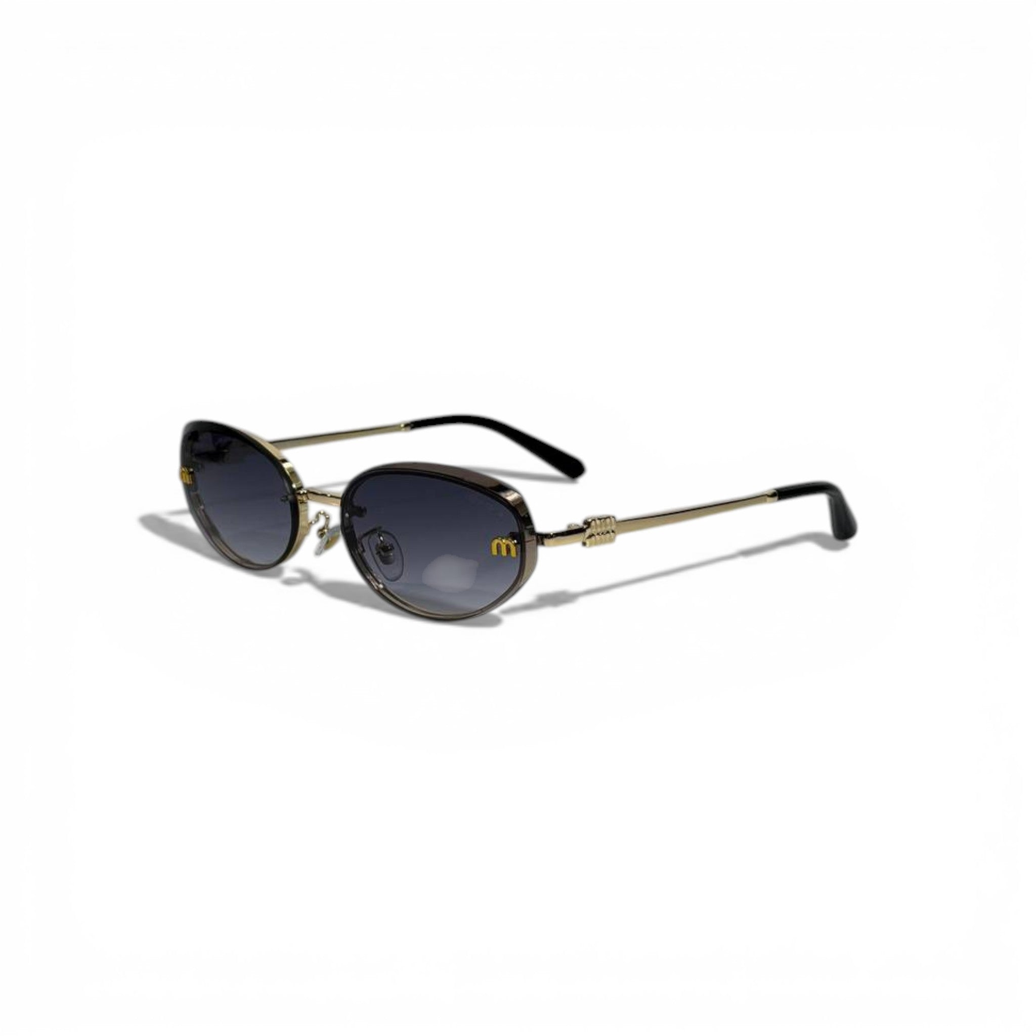 MIU MIU Oval Sunglasses – Gold Metal Frame with Dark Lenses