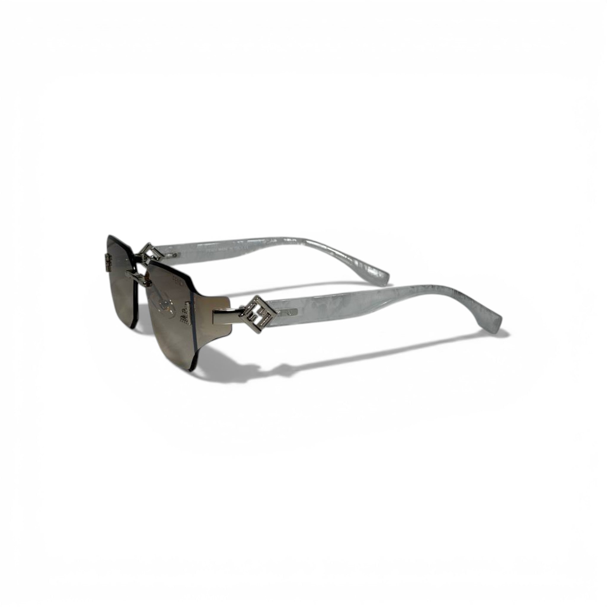 🕶️ Fendi Luxury Geometric Rimless Sunglasses – Marble Grey Temples | Iconic Designer Eyewear