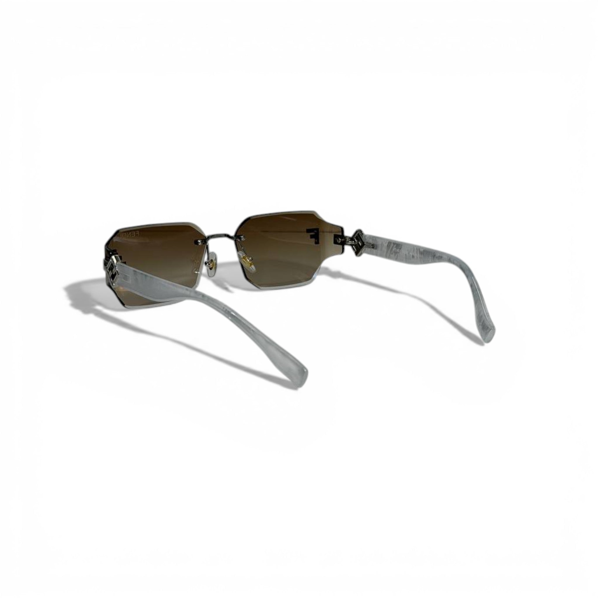 🕶️ Fendi Luxury Geometric Rimless Sunglasses – Marble Grey Temples | Iconic Designer Eyewear