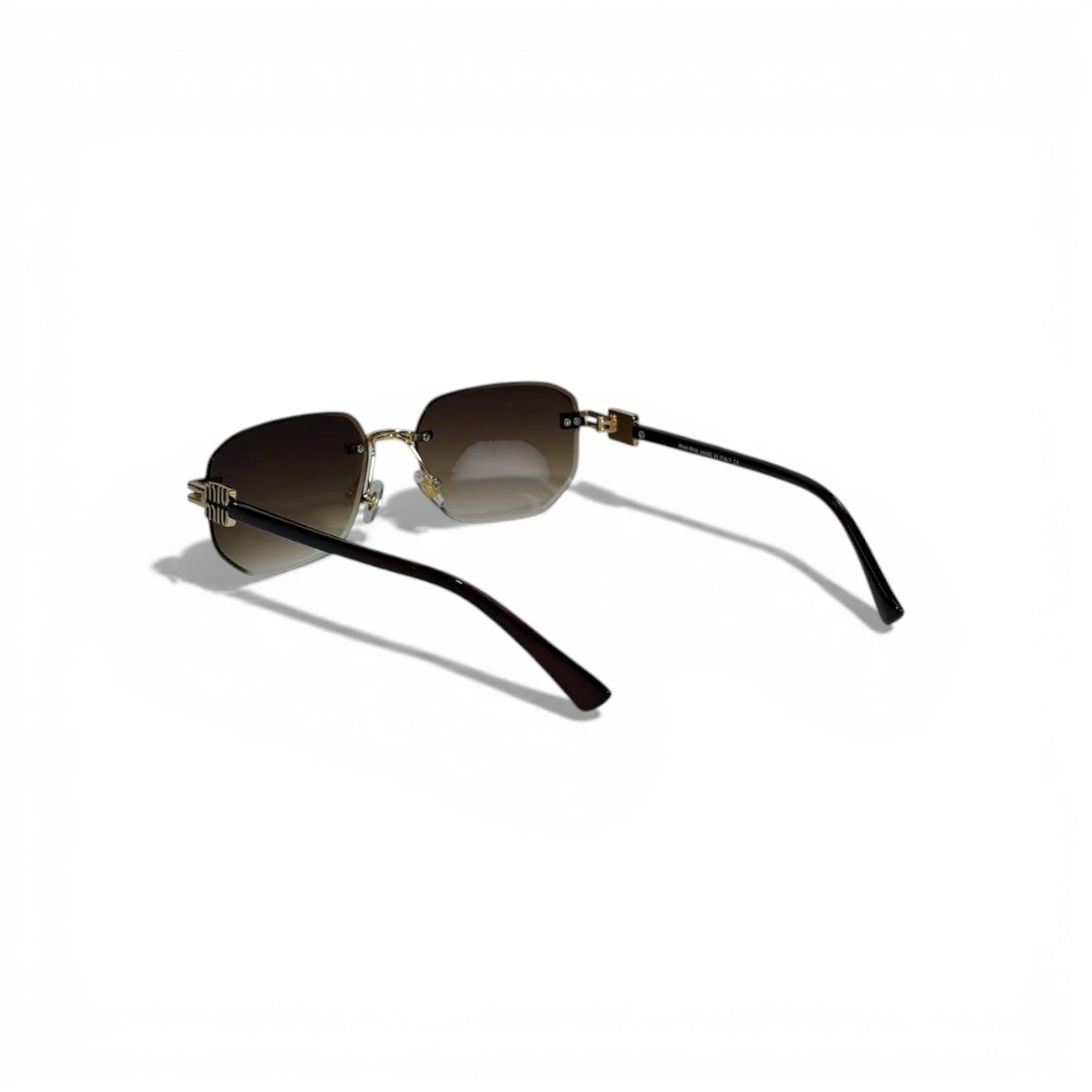 🕶️ Miu Miu Luxury Rimless Square Sunglasses – Gold Logo Temples | Iconic Designer Eyewear