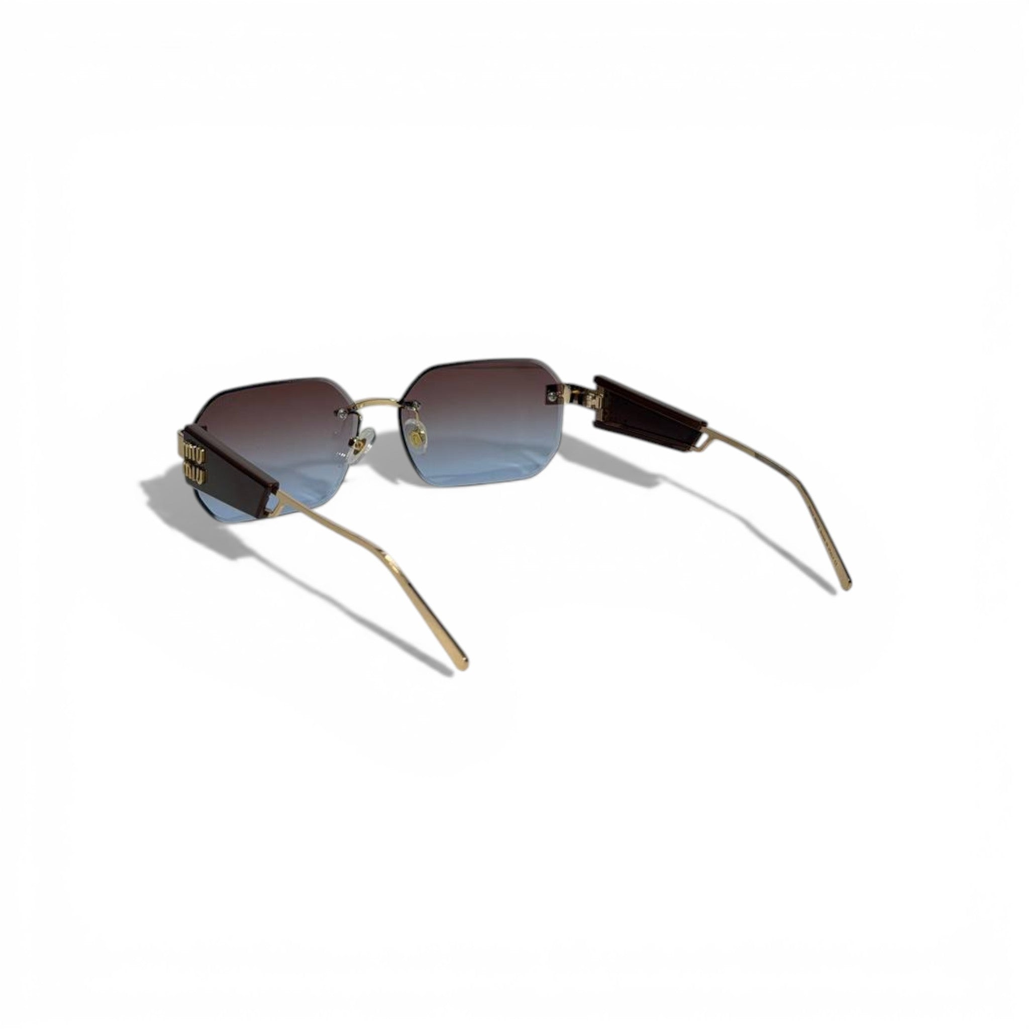 🕶️ Miu Miu Luxury Rimless Square Sunglasses – Brown & Blue Gradient | Iconic Logo Temples