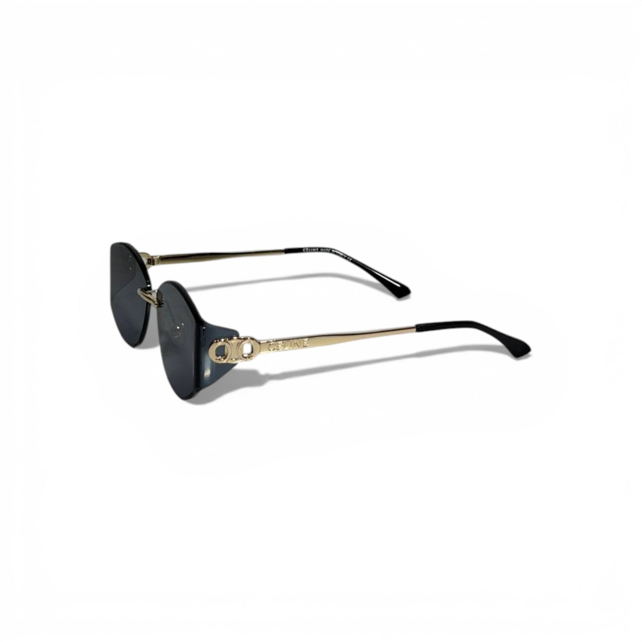 🕶️ CELINE Luxury Geometric Sunglasses – Black Lenses & Gold Logo Temples | Designer Eyewear