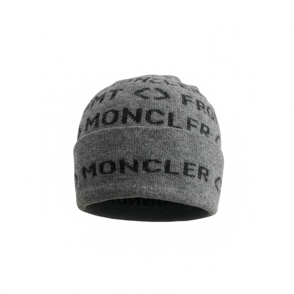 🧢 Moncler All-Over Logo Knit Beanie – Luxury Alpine Winter Style 🩶❄️