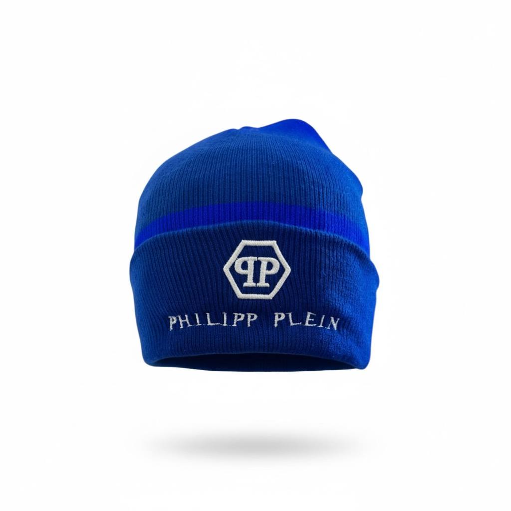 🧢 Philipp Plein Blue Knit Beanie – Bold Luxury Street Style 💙🔥❄️