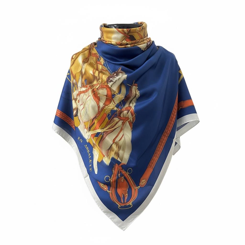 💙✨ Hermès Blue Silk Square – Luxury 2-in-1 Tar7a & Scarf 🧕🧣🐎