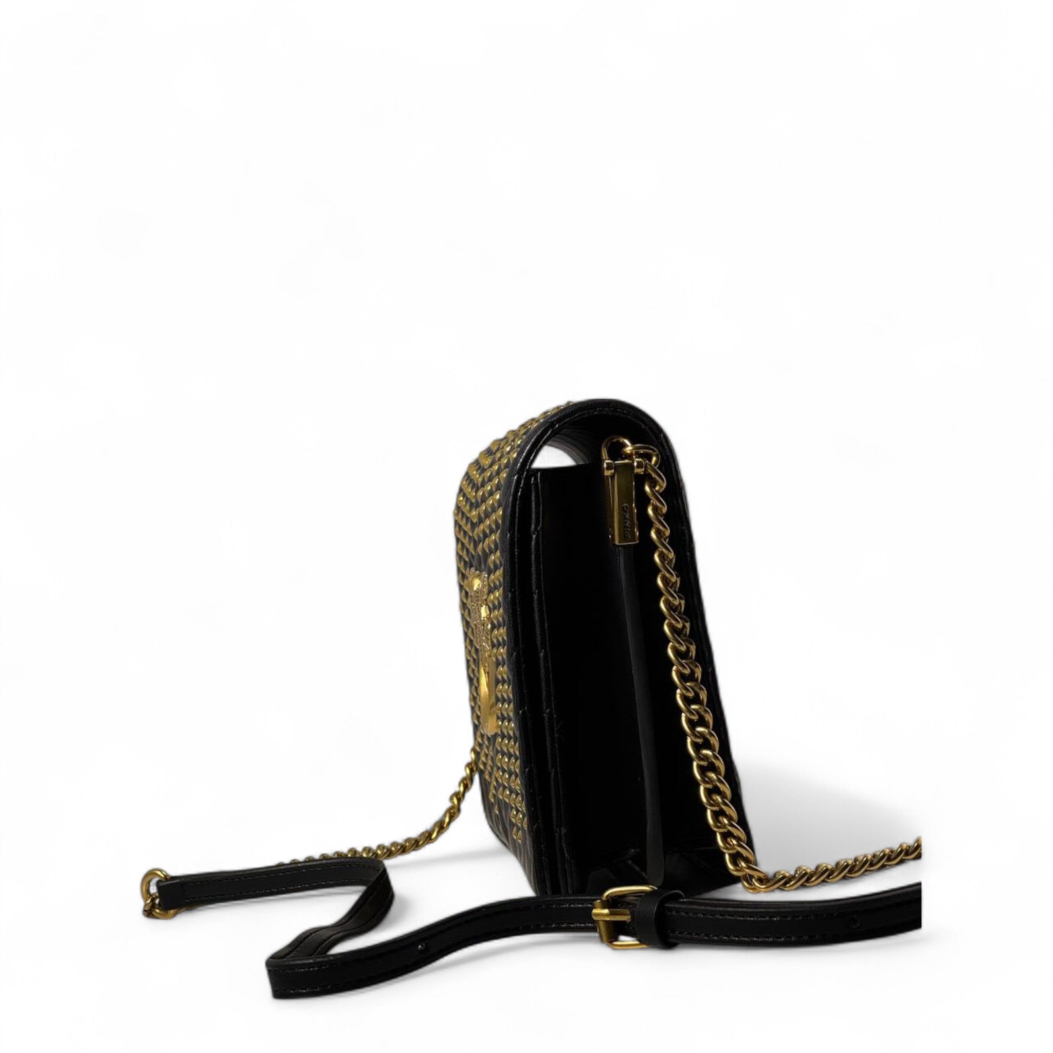 Pinko Black Quilted Love Bag 🖤✨ – Gold Stud Glam with Signature Elegance