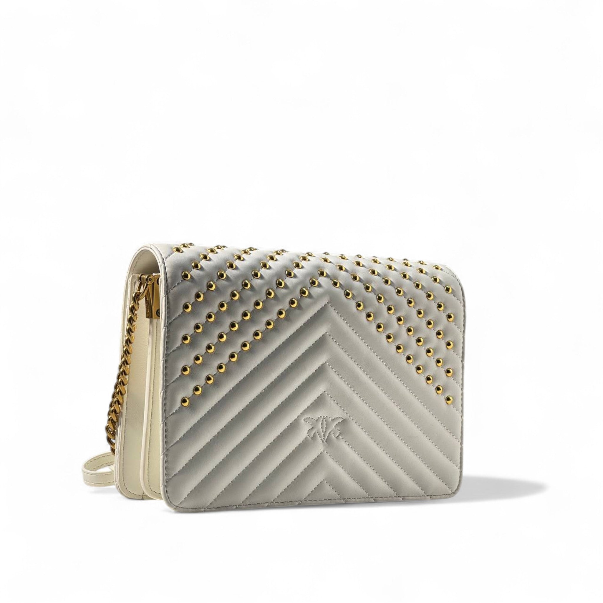 Pinko White Quilted Love Bag 🤍✨ – Golden Glamour in Every Stitch
