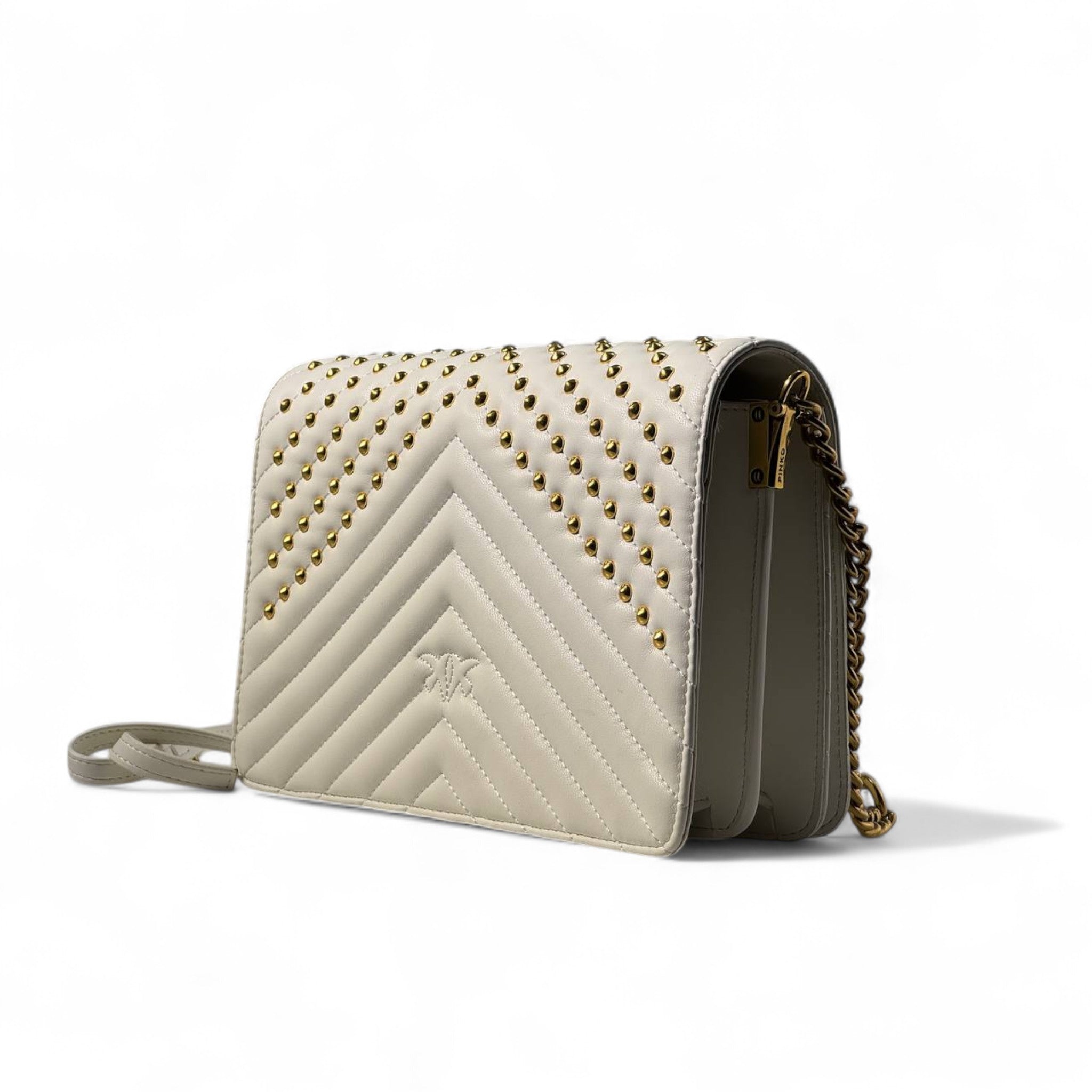 Pinko White Quilted Love Bag 🤍✨ – Golden Glamour in Every Stitch