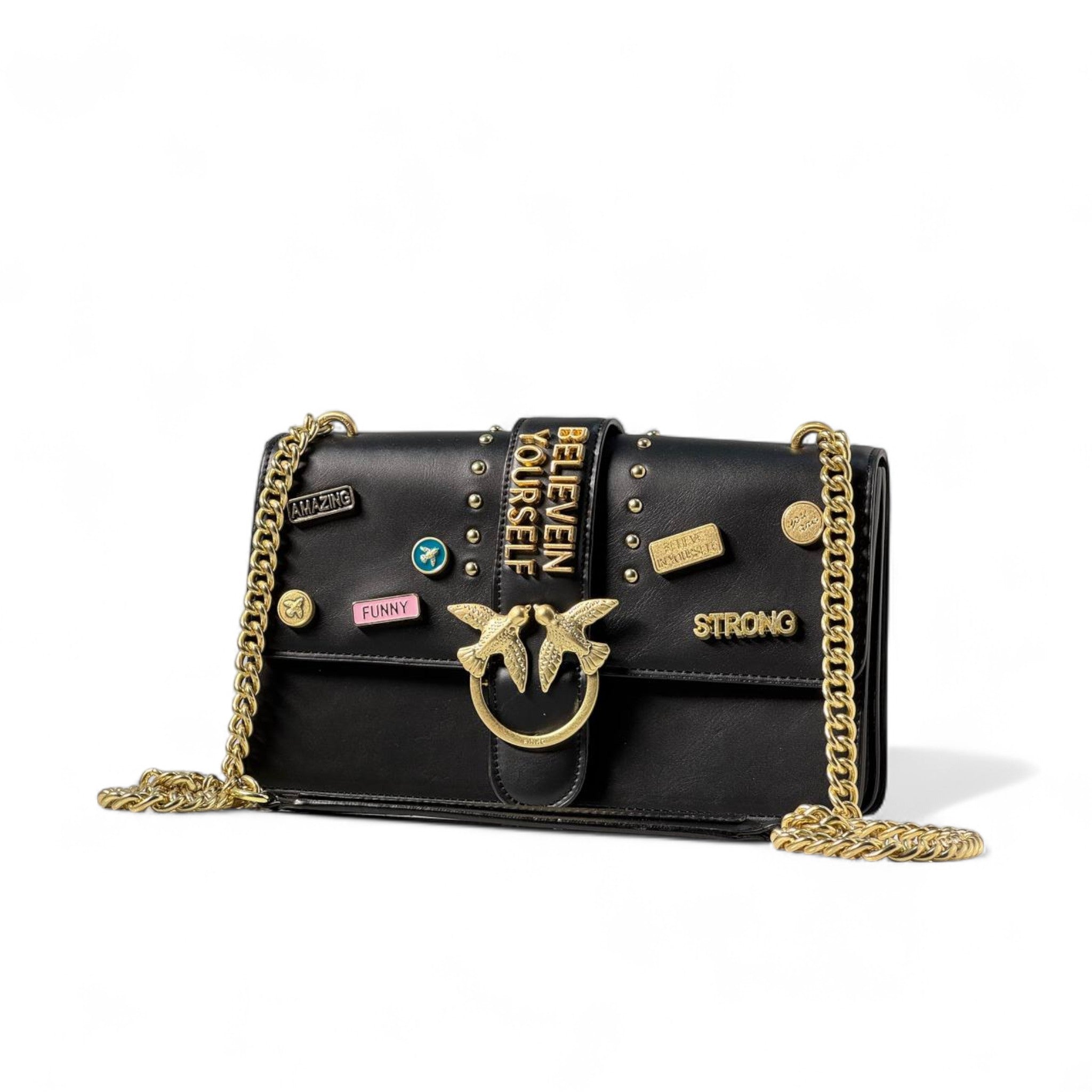 Pinko Black "Believe In Yourself" Love Bag 🖤✨ – Empowered Glam in Every Detail