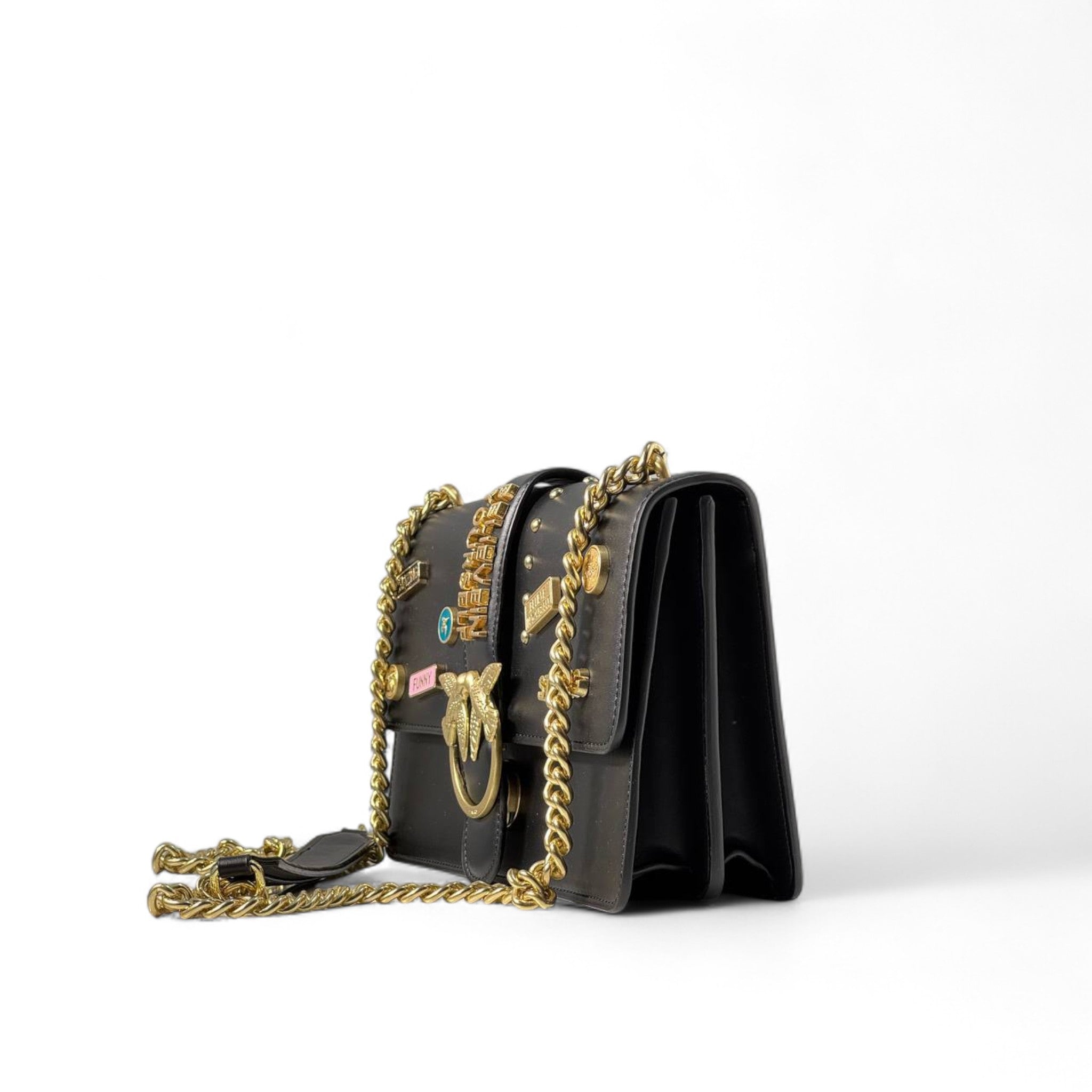 Pinko Black "Believe In Yourself" Love Bag 🖤✨ – Empowered Glam in Every Detail