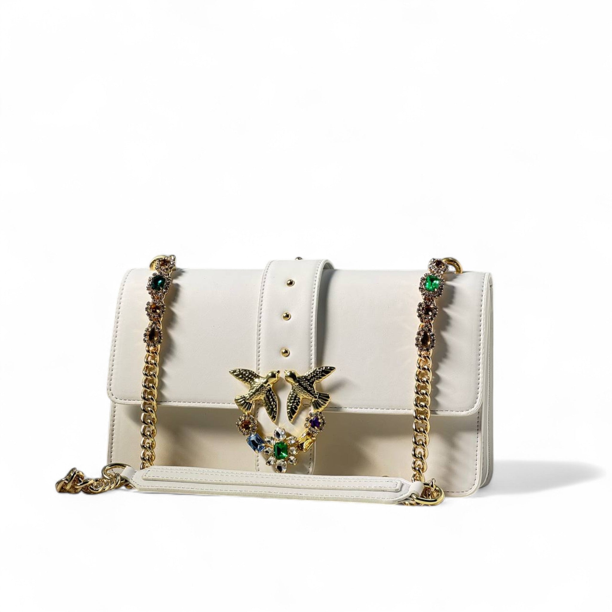 Pinko White Crystal Love Bag 🤍💎 – Radiance in Every Detail