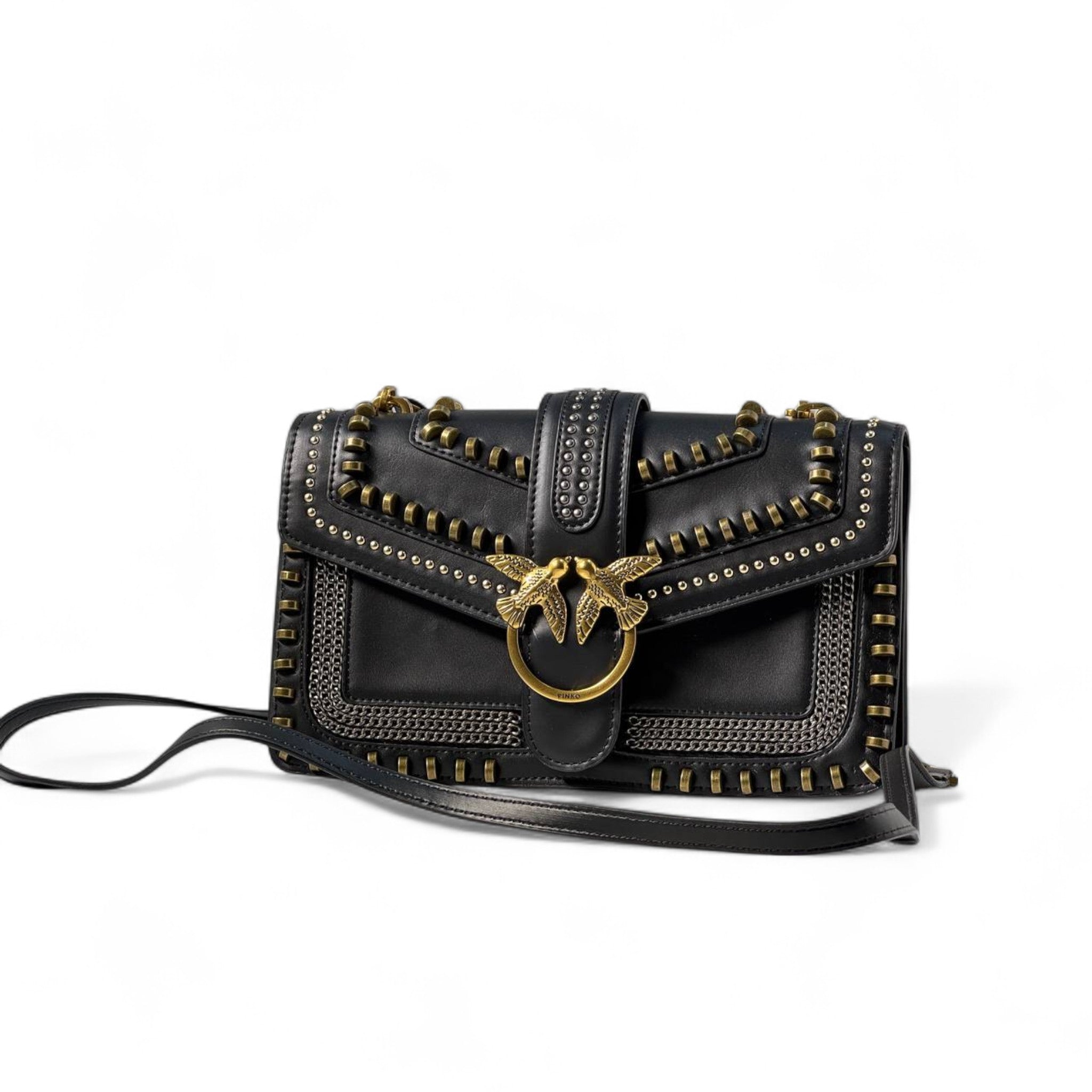 Pinko Black Whipstitch Love Bag ๐คโจ โ Edgy Elegance with Gold Attitude